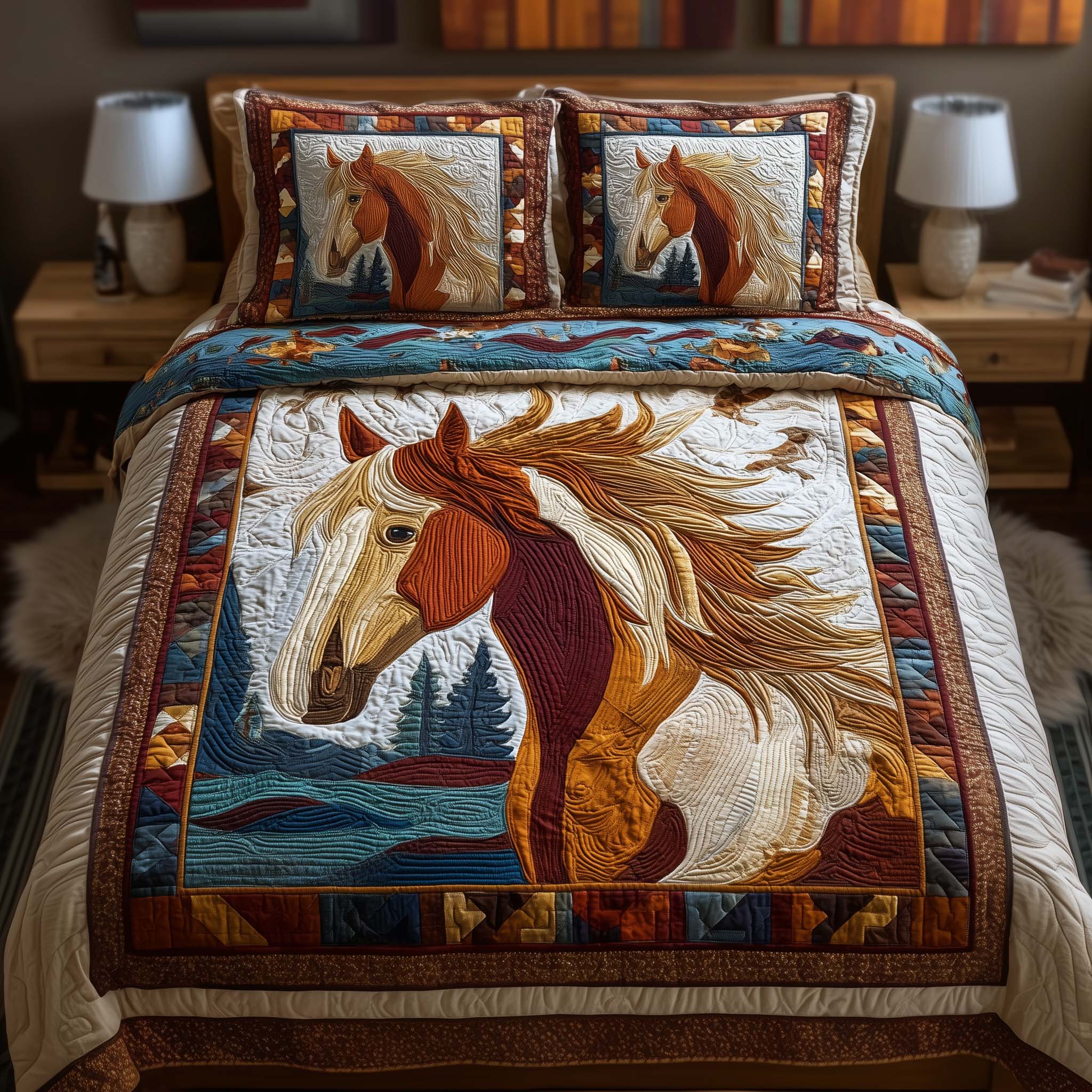 Majestic Force Quilted Bedding Set Cozy Bedroom Ideas Memorial Gifts For Horse Lovers