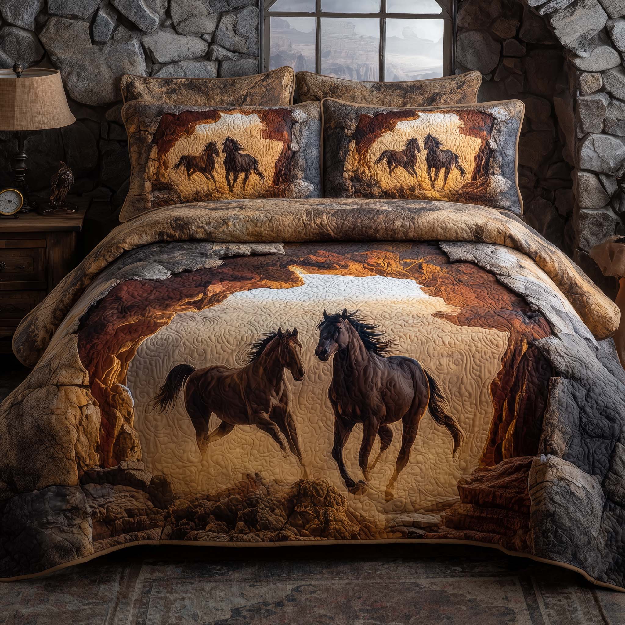 Majestic Horse Quilted Bedding Set Comforter And Sheet Sets Gifts For Horse Racing Fans