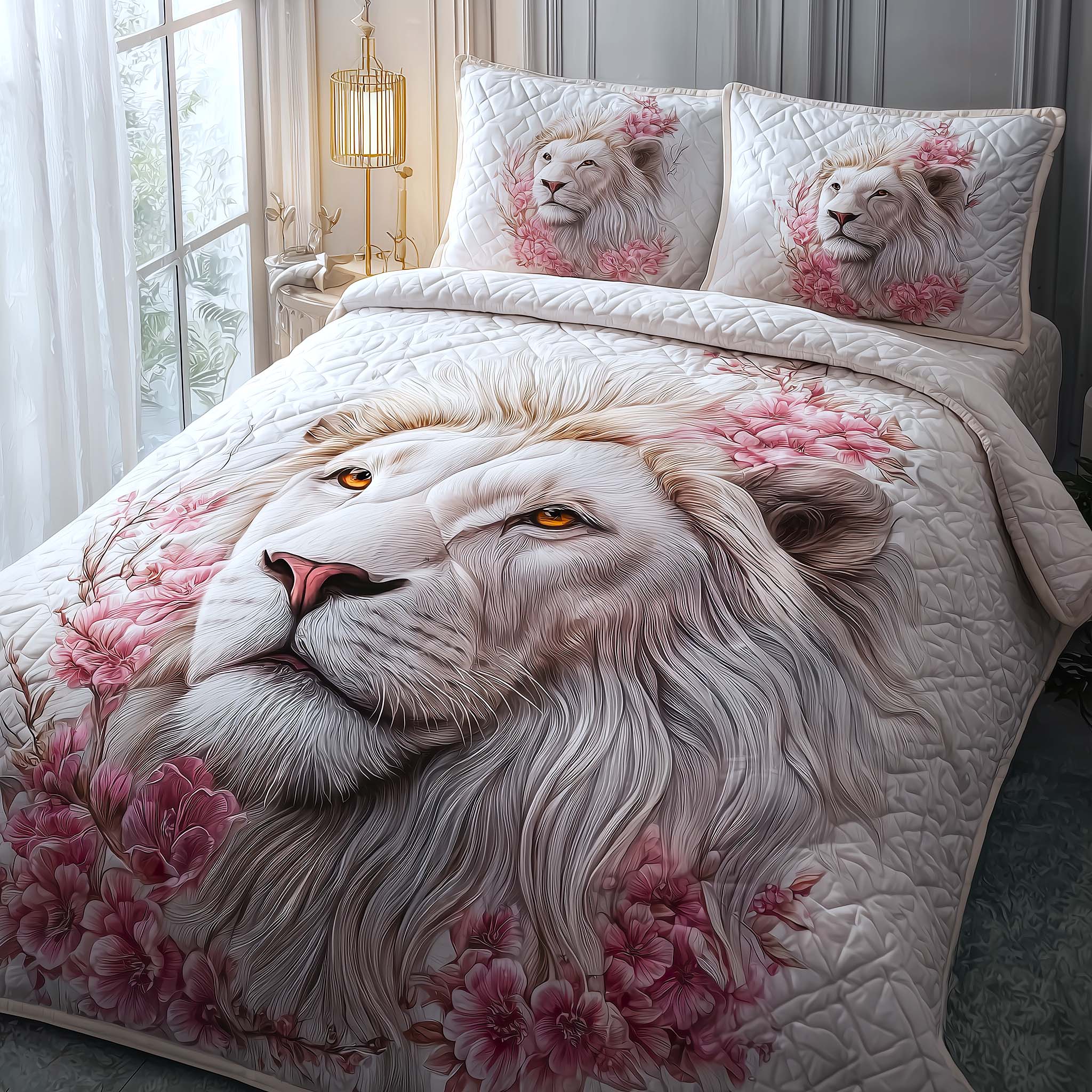 Majestic Lion Quilted Bedding Set Bedspread Quilts Unique Lion Gifts