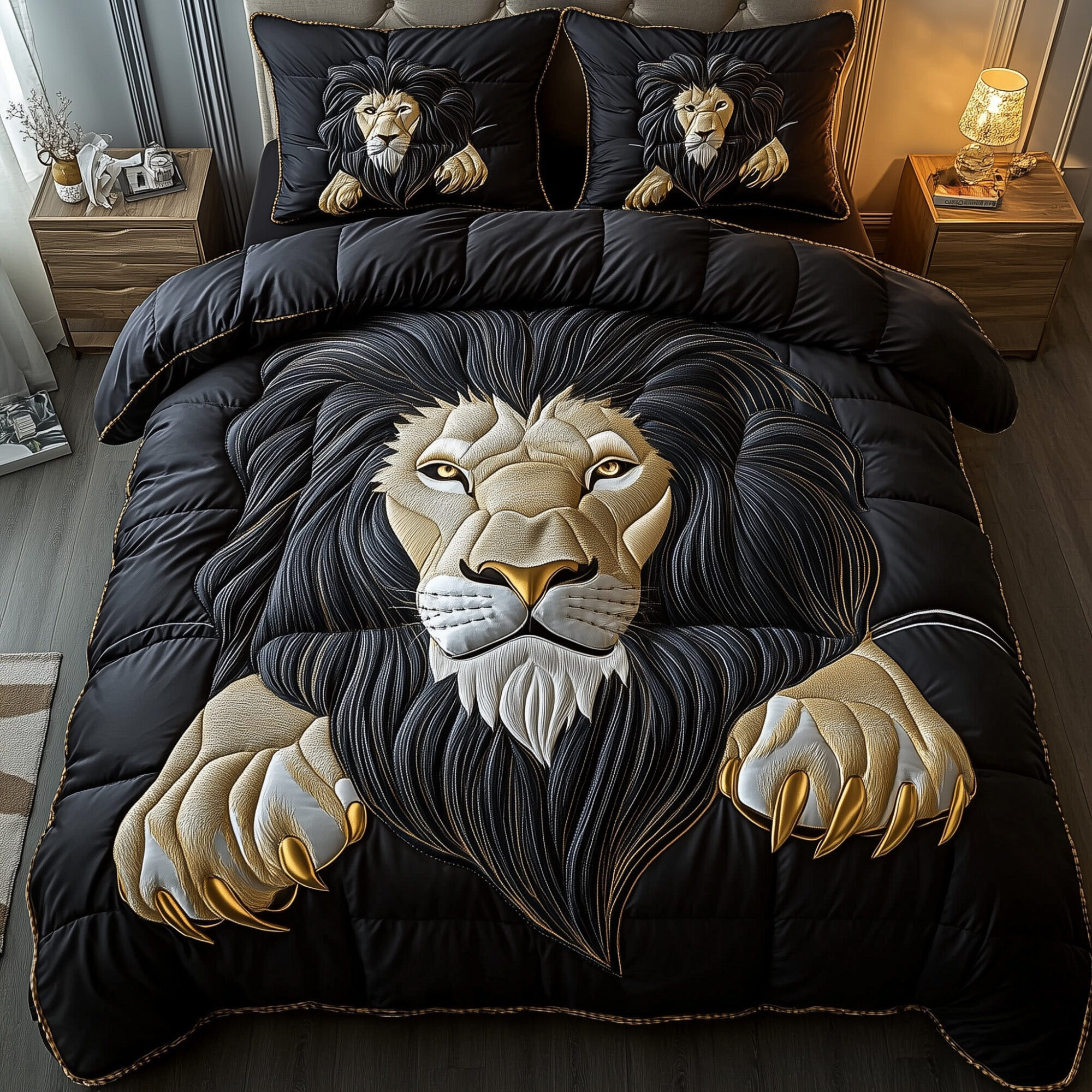 Majestic Lion Quilted Bedding Set Fierce Lion Theme Decor Unique Animal Lover Bedding