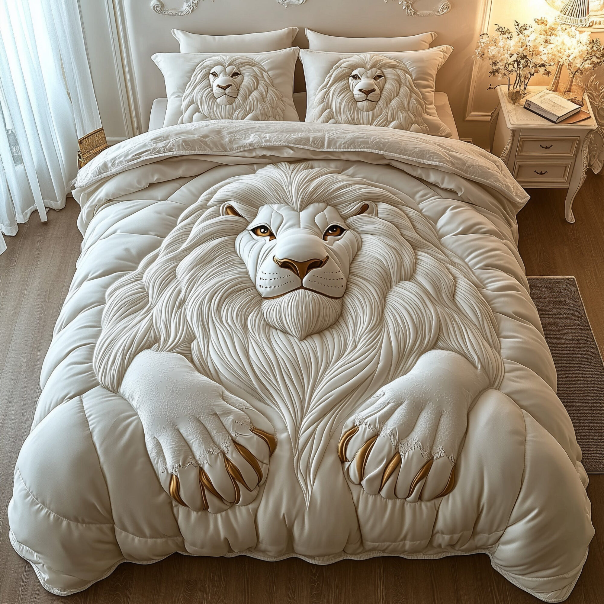 Majestic Lion Quilted Bedding Set Lion Face Theme Bedroom Decor Animal Lover Bedding
