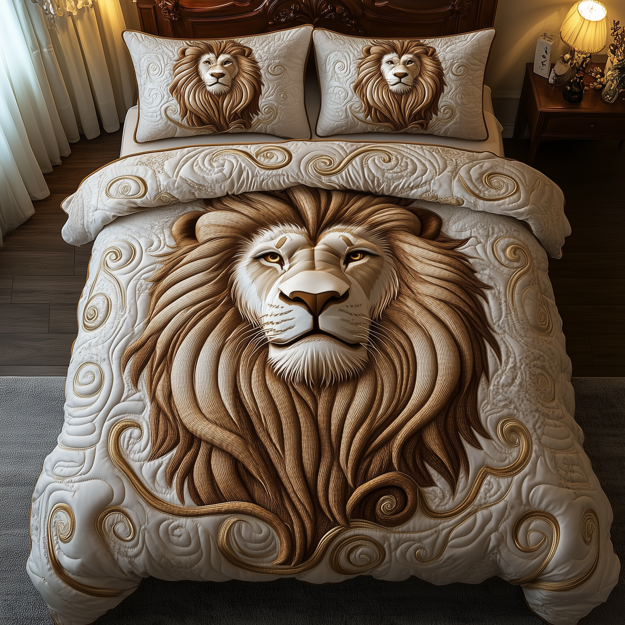 Majestic Lion Quilted Bedding Set Over The Bed Decor Lion Gifts For Adults