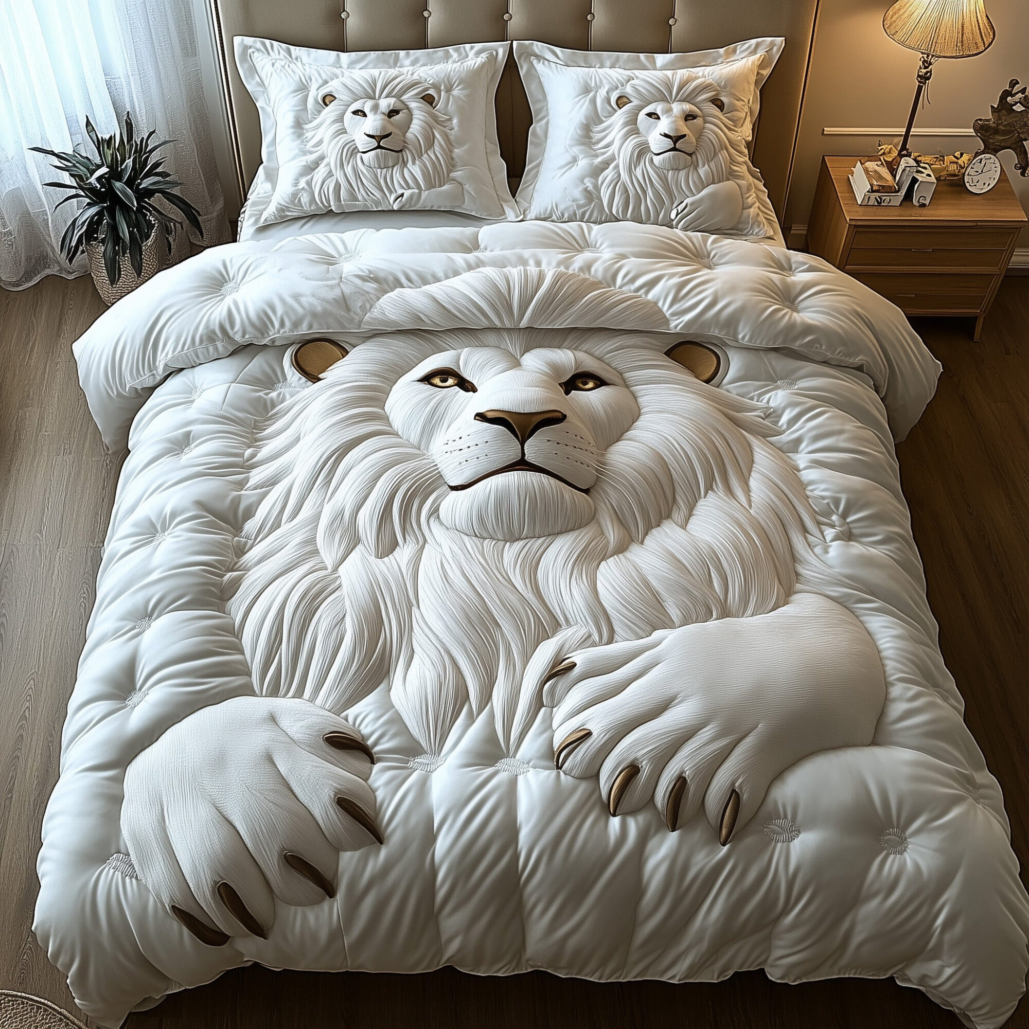 Majestic Lion Quilted Bedding Set Wild Animal Aesthetic Wildlife Lover Gifts