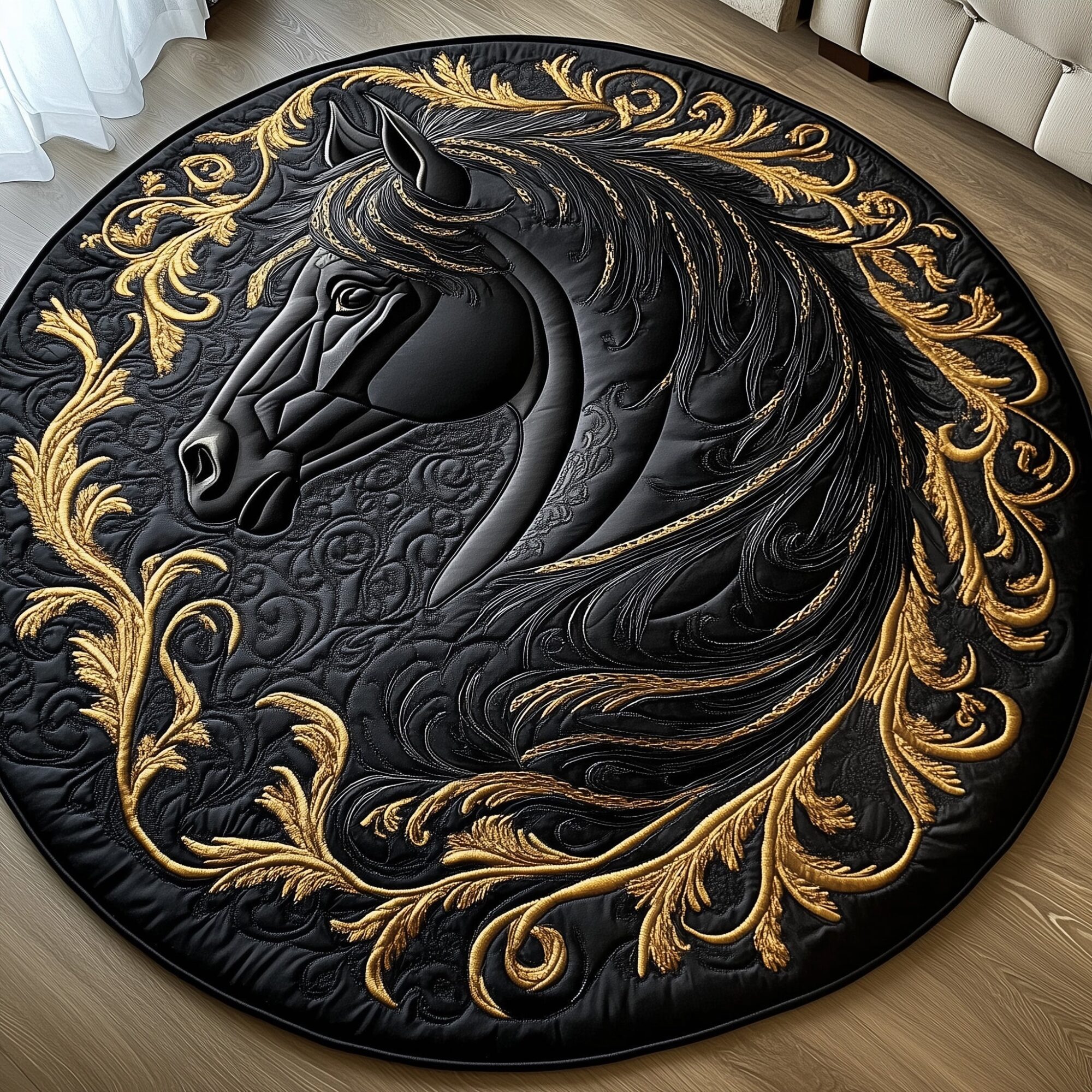 Majestic Mane Quilted Round Mat Cozy Quilted Round Mat for Warm Ambiance