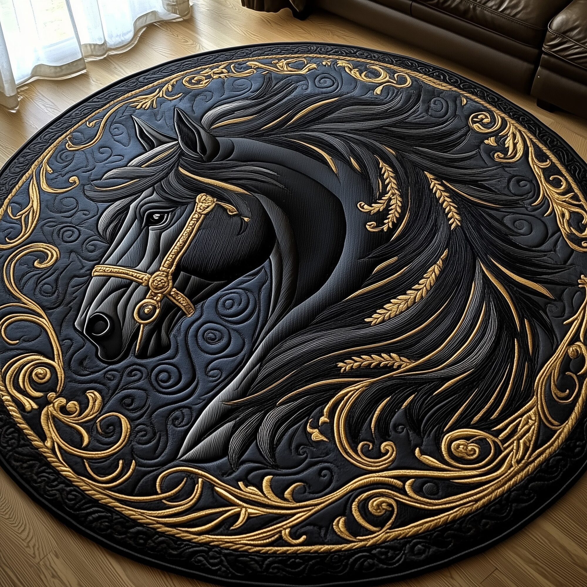 Majestic Mane Quilted Round Mat Elegant Quilted Round Mat to Enhance Your Room