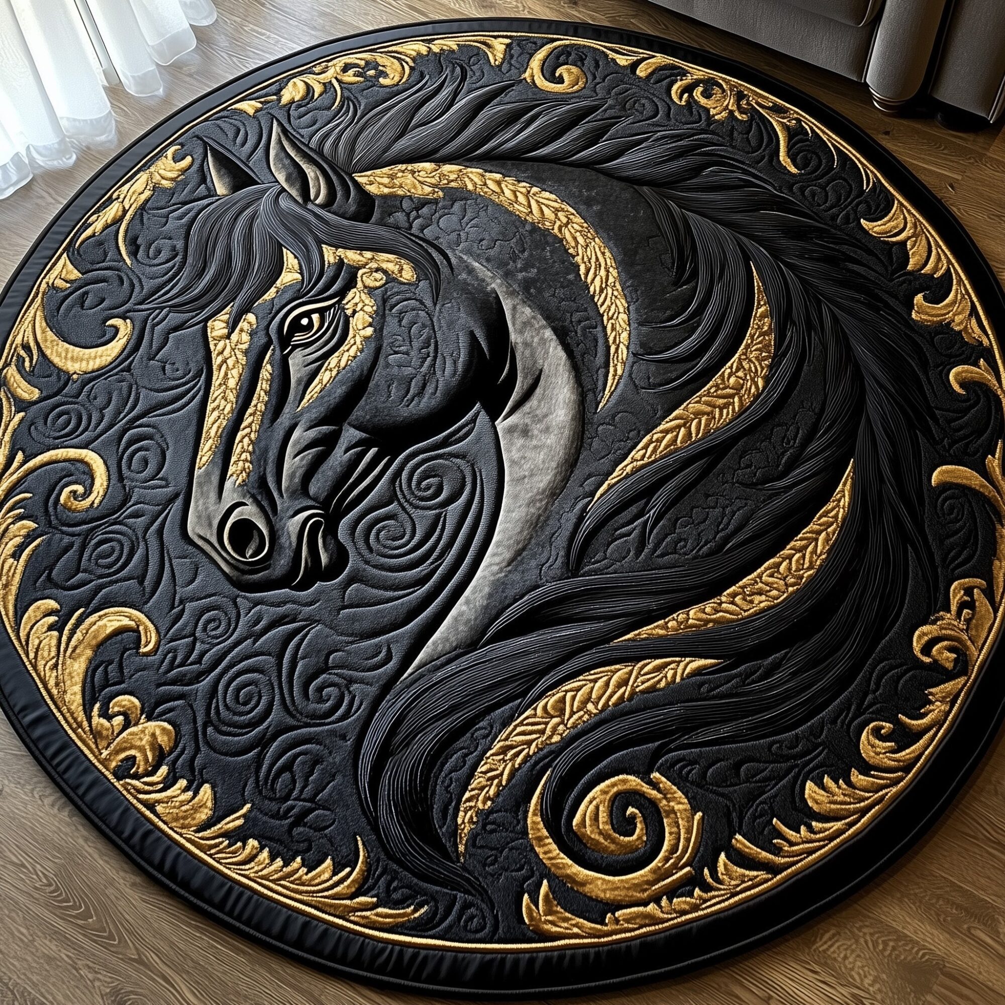 Majestic Mane Quilted Round Mat Luxury Quilted Round Mat for Stylish Homes