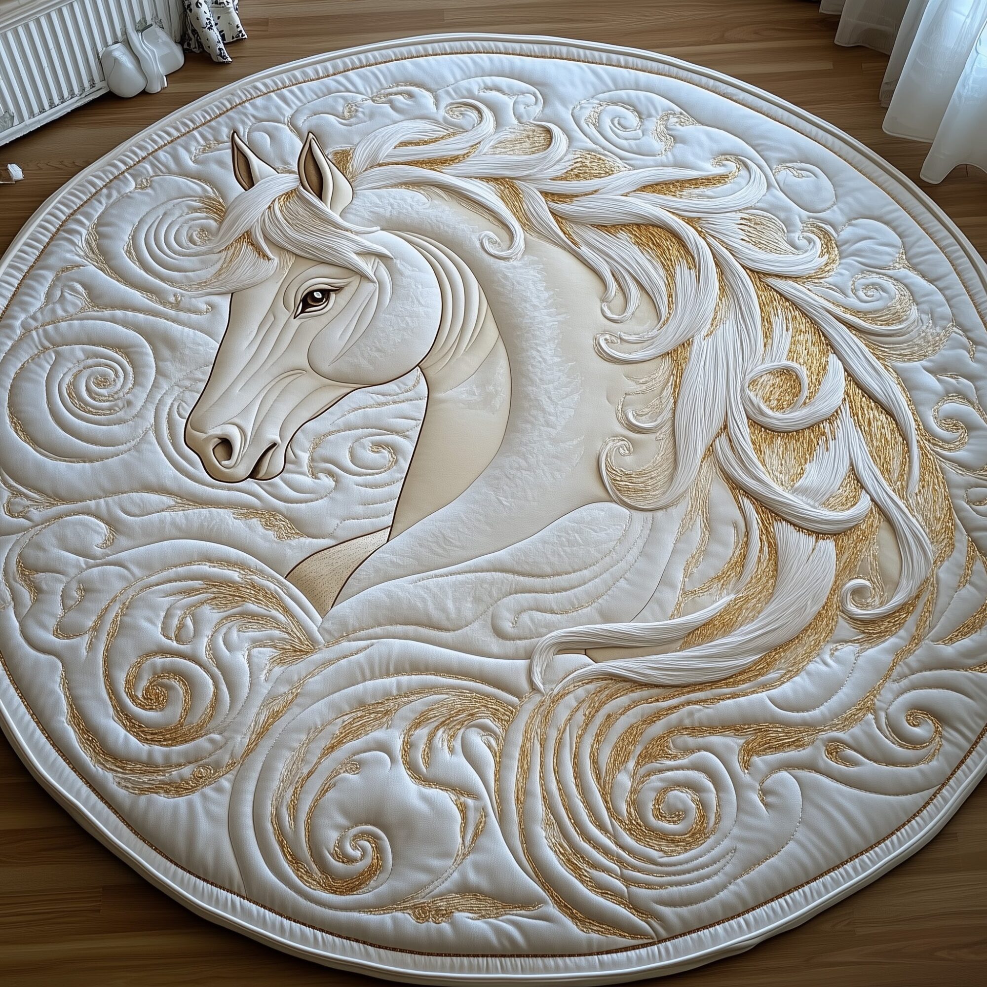 Majestic Mane Quilted Round Mat Luxury Quilted Round Mat for Stylish Homes