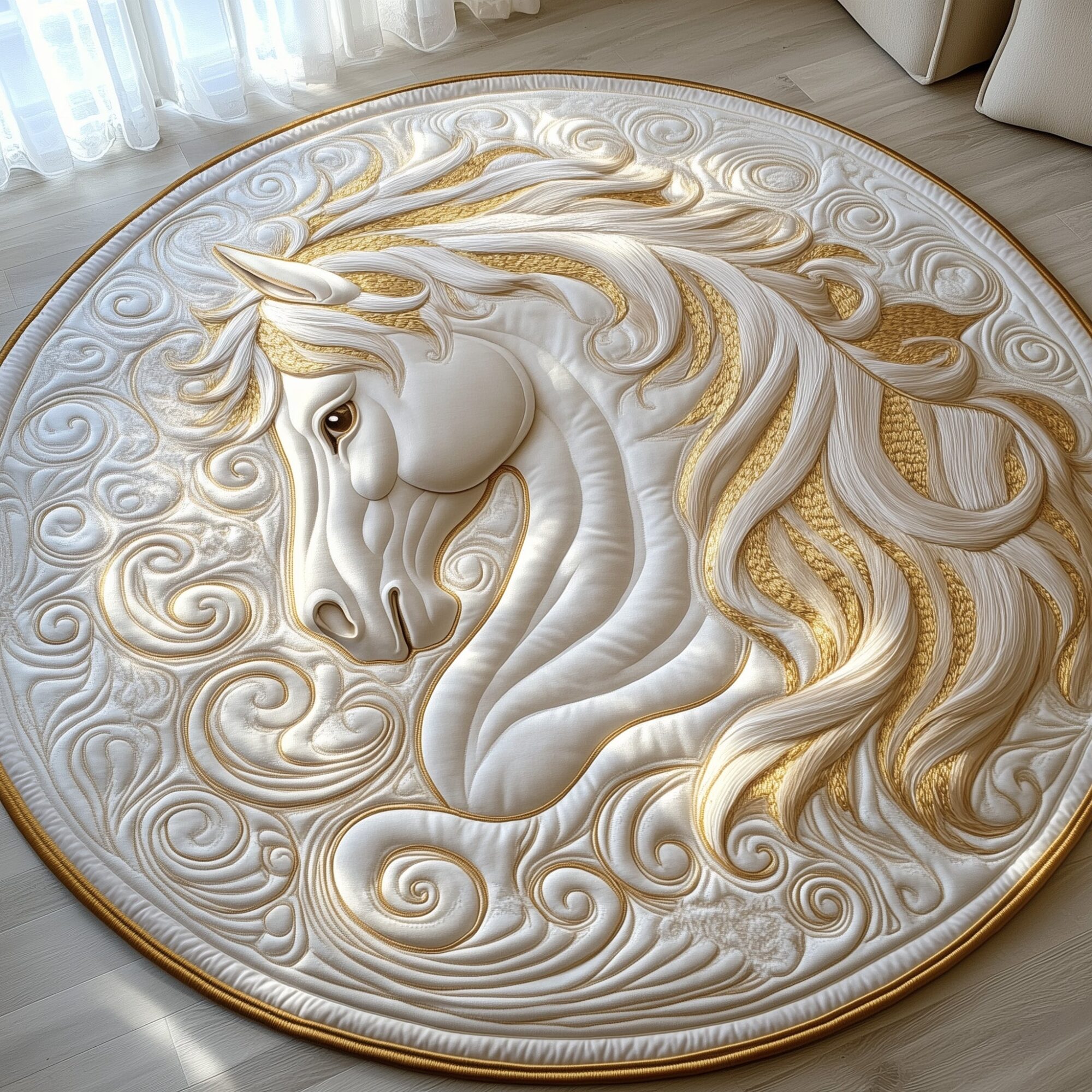 Majestic Mane Quilted Round Mat Soft Cotton Quilted Round Mat for Daily Comfort