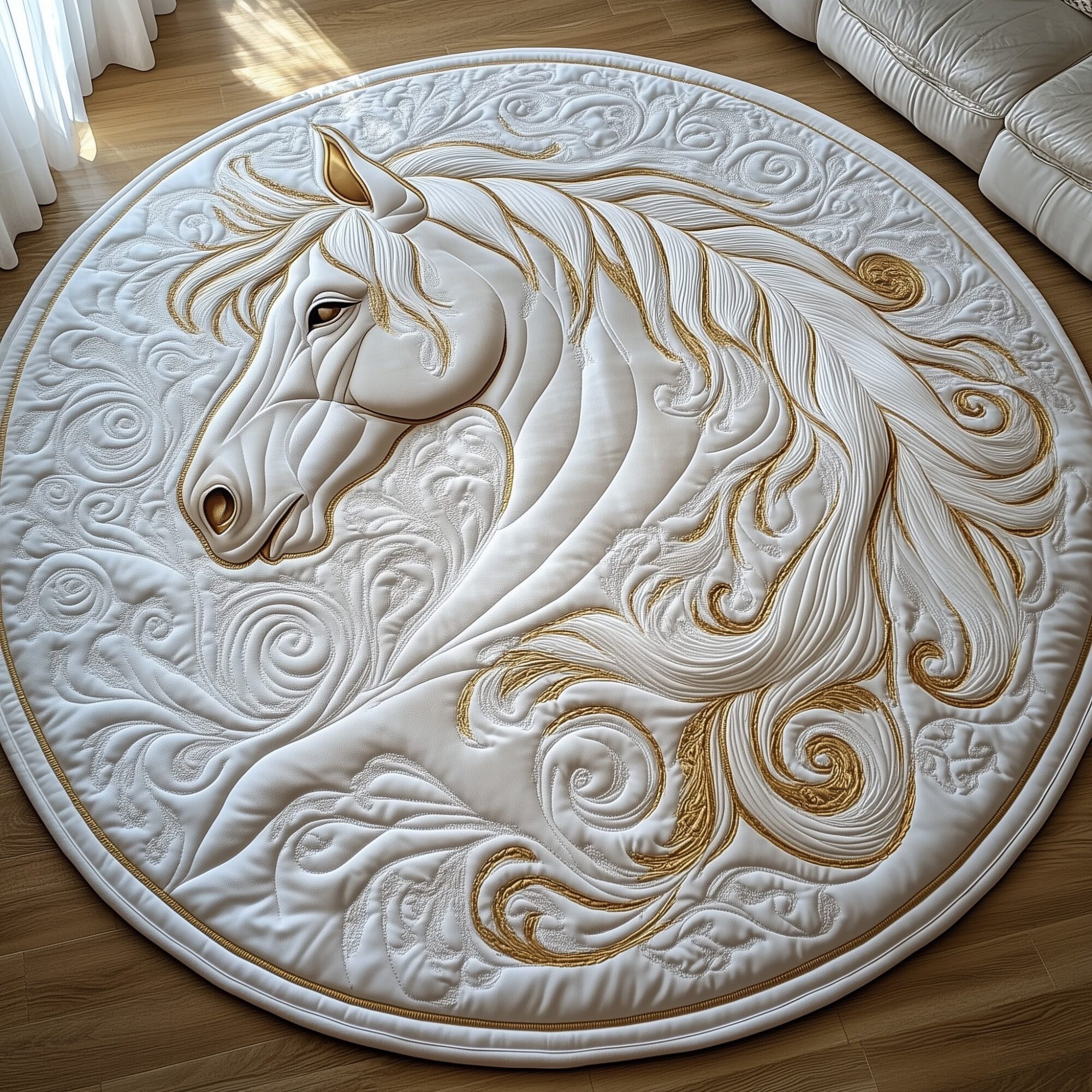 Majestic Mane Quilted Round Mat Soft Cotton Quilted Round Mat for Daily Comfort