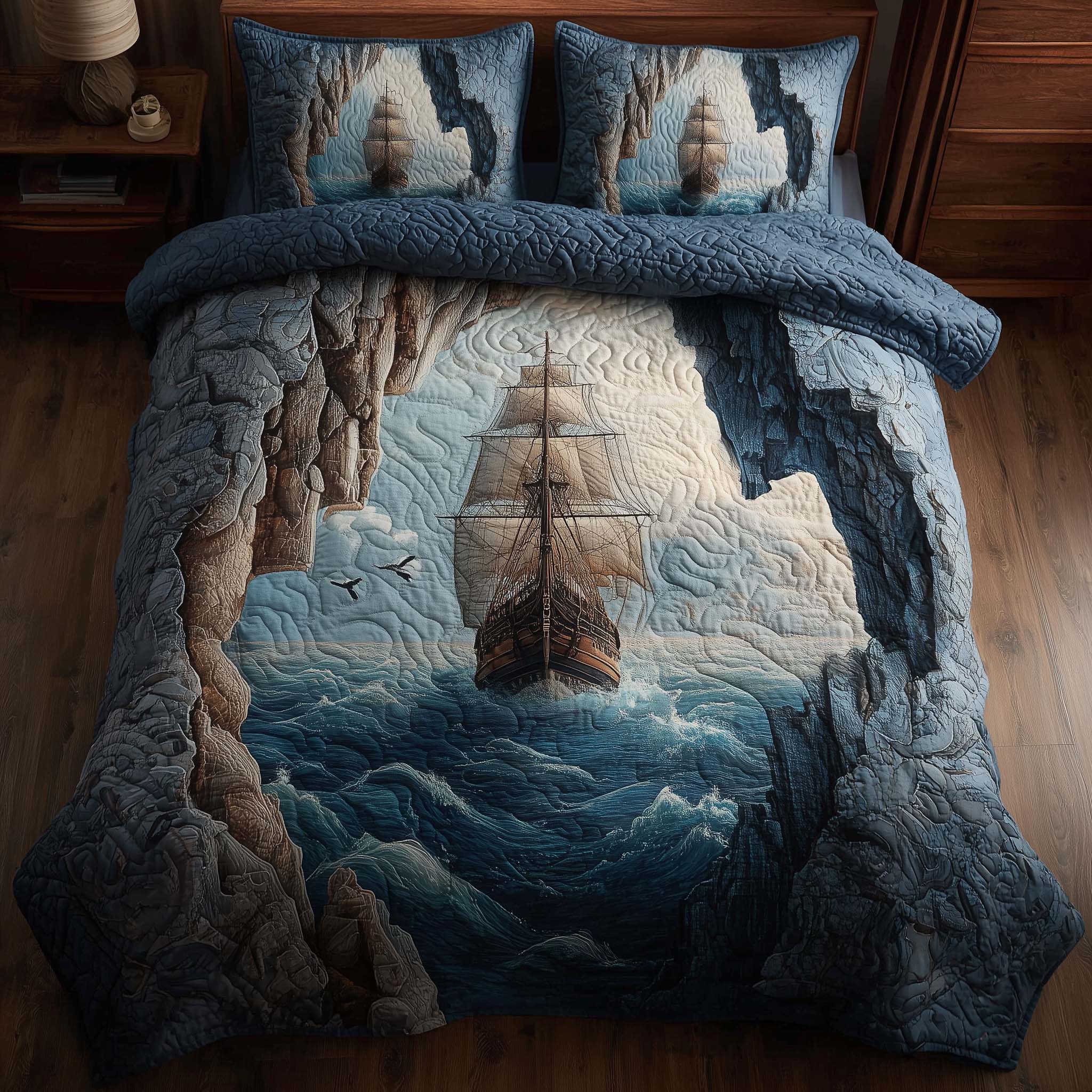 Majestic Ship Quilted Bedding Set Bed Bedding Set Bear Gifts For Him