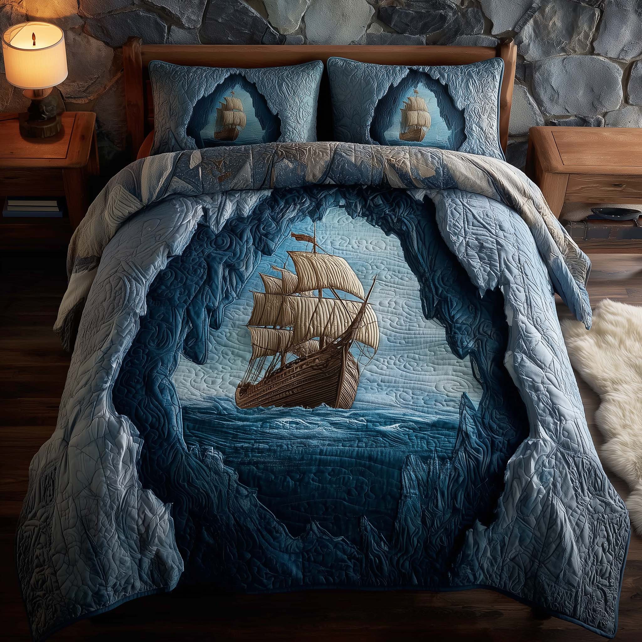 Majestic Ship Quilted Bedding Set Bed Decor Best Bear Gift Ideas