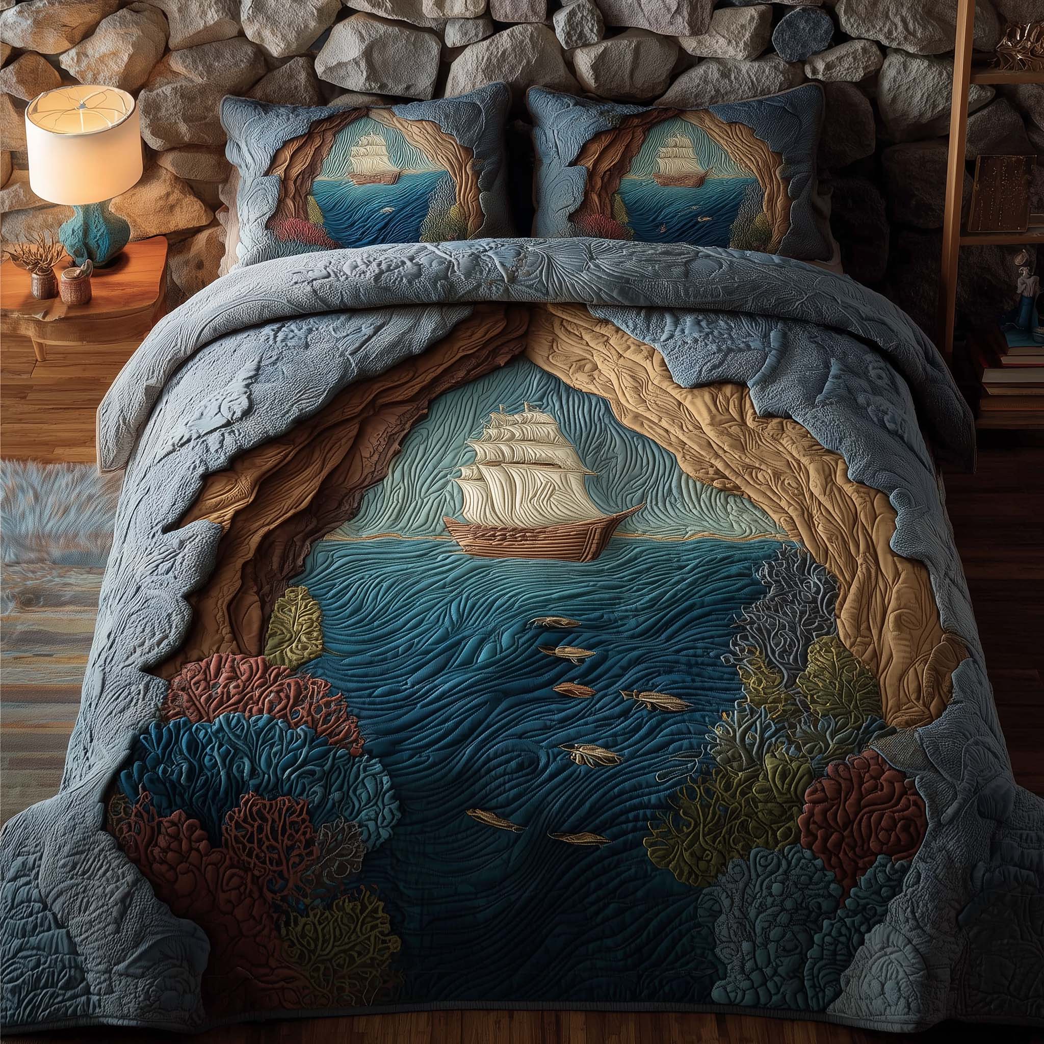 Majestic Ship Quilted Bedding Set Bedroom Furniture Ideas Unique Gifts For Bear Lovers