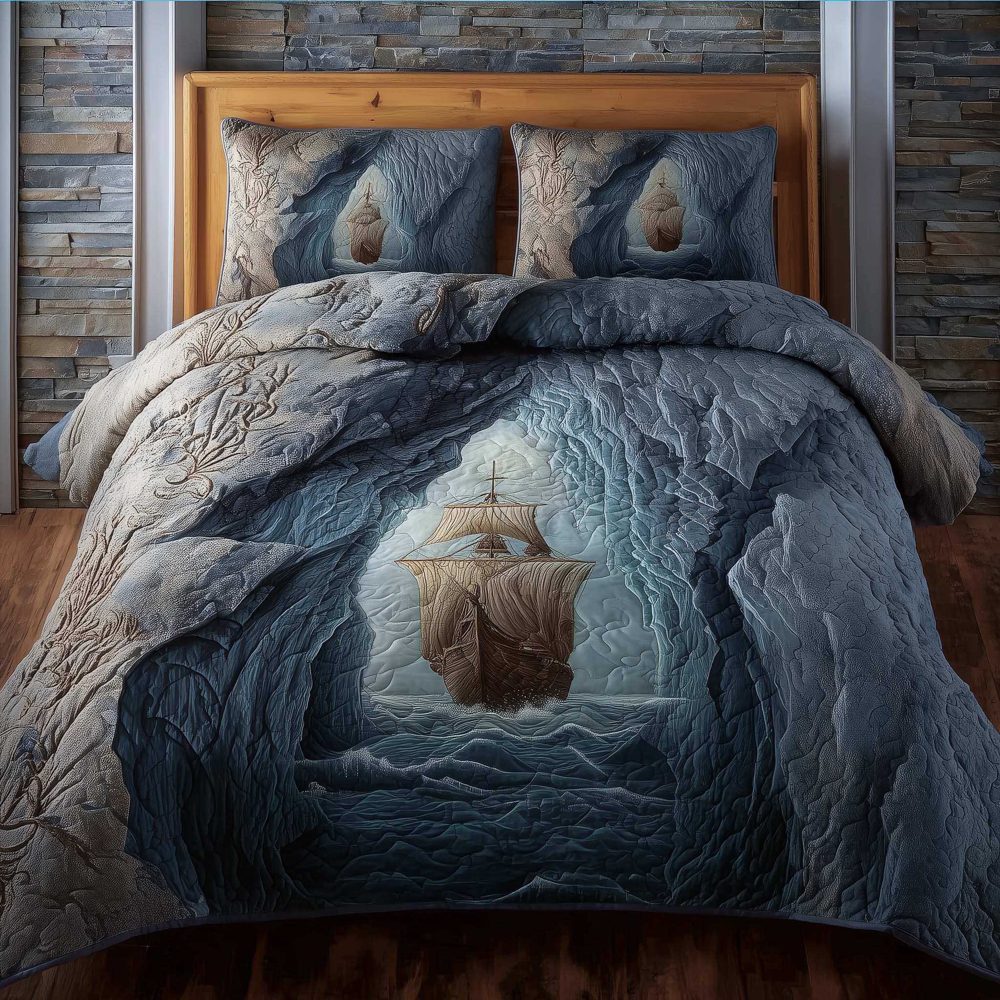 Majestic Ship Quilted Bedding Set Bedroom Room Decor Bear Gifts For Mom