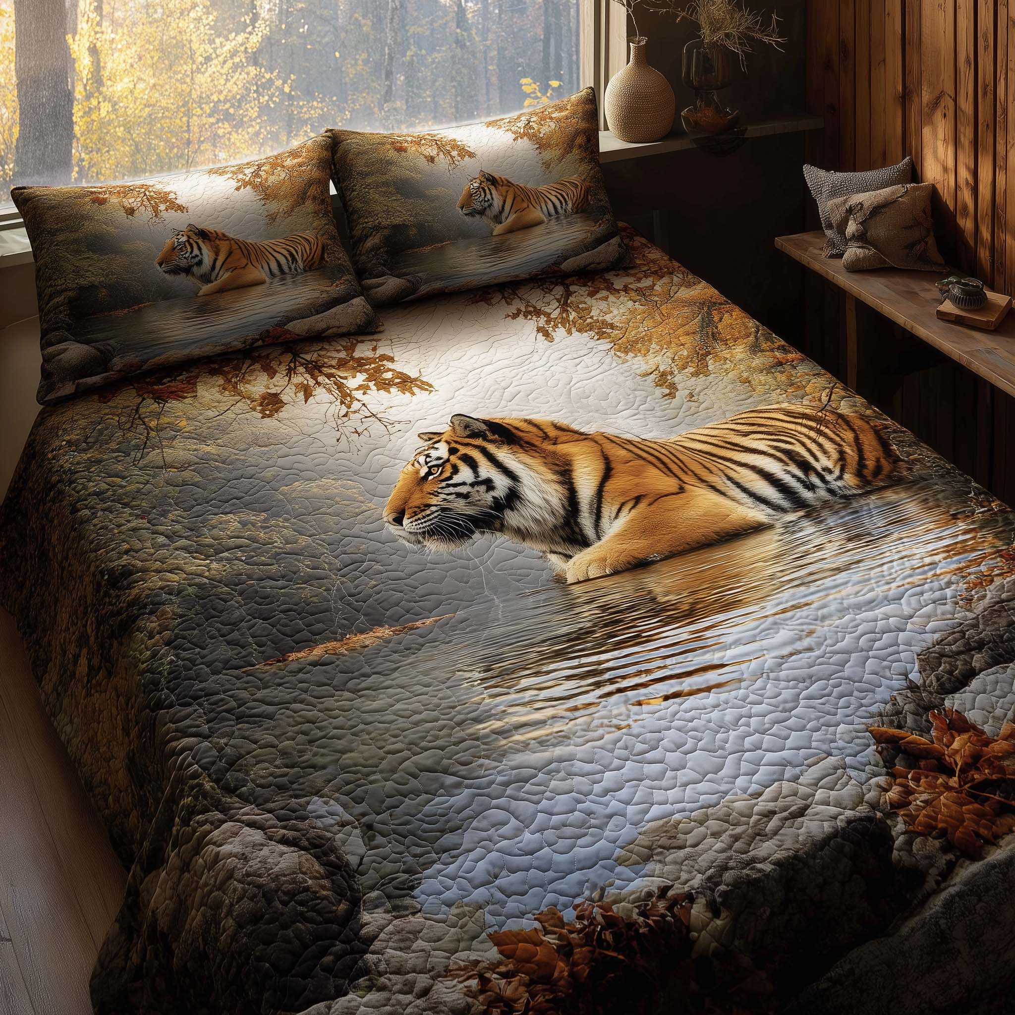 Majestic Tiger Quilted Bedding Set Bed Room Art Tiger Themed Gifts