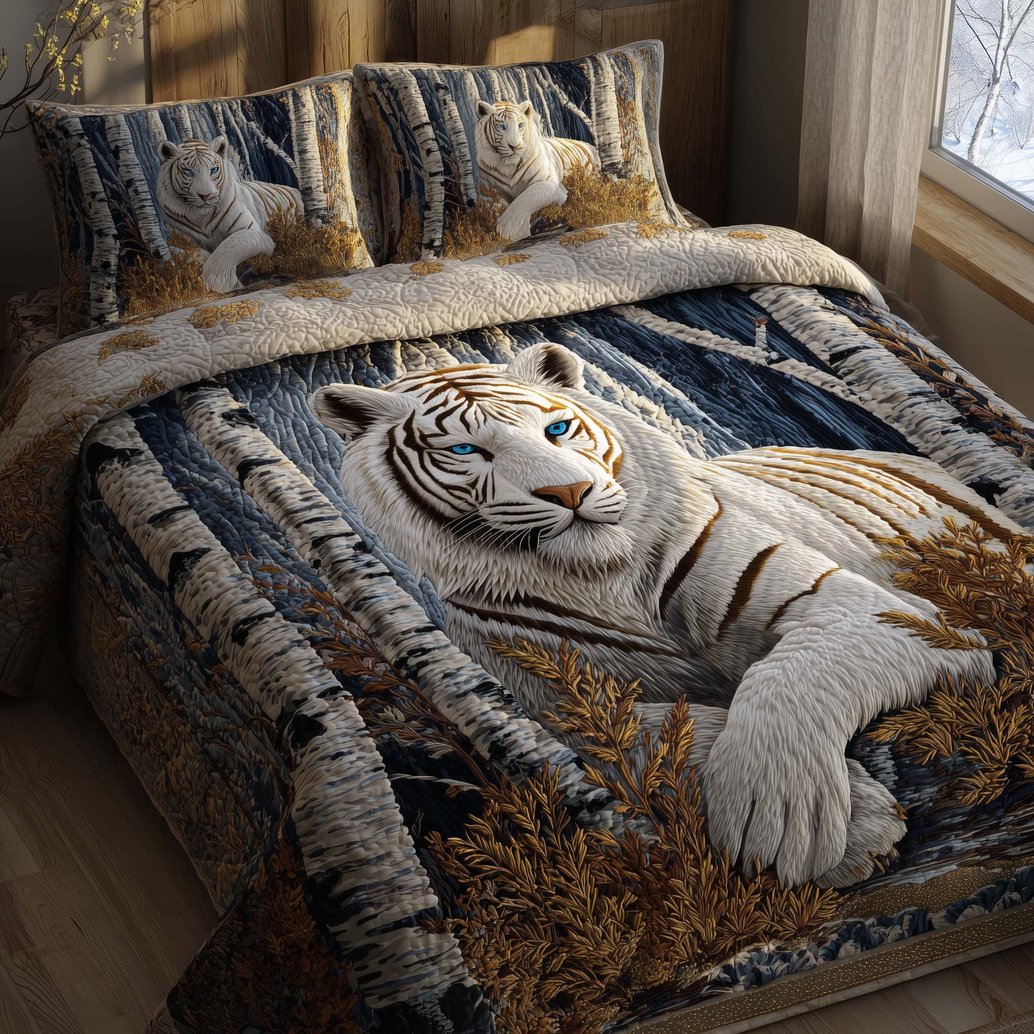 Majestic Tiger Quilted Bedding Set Best King Bed Sheets Tiger Gifts For Him