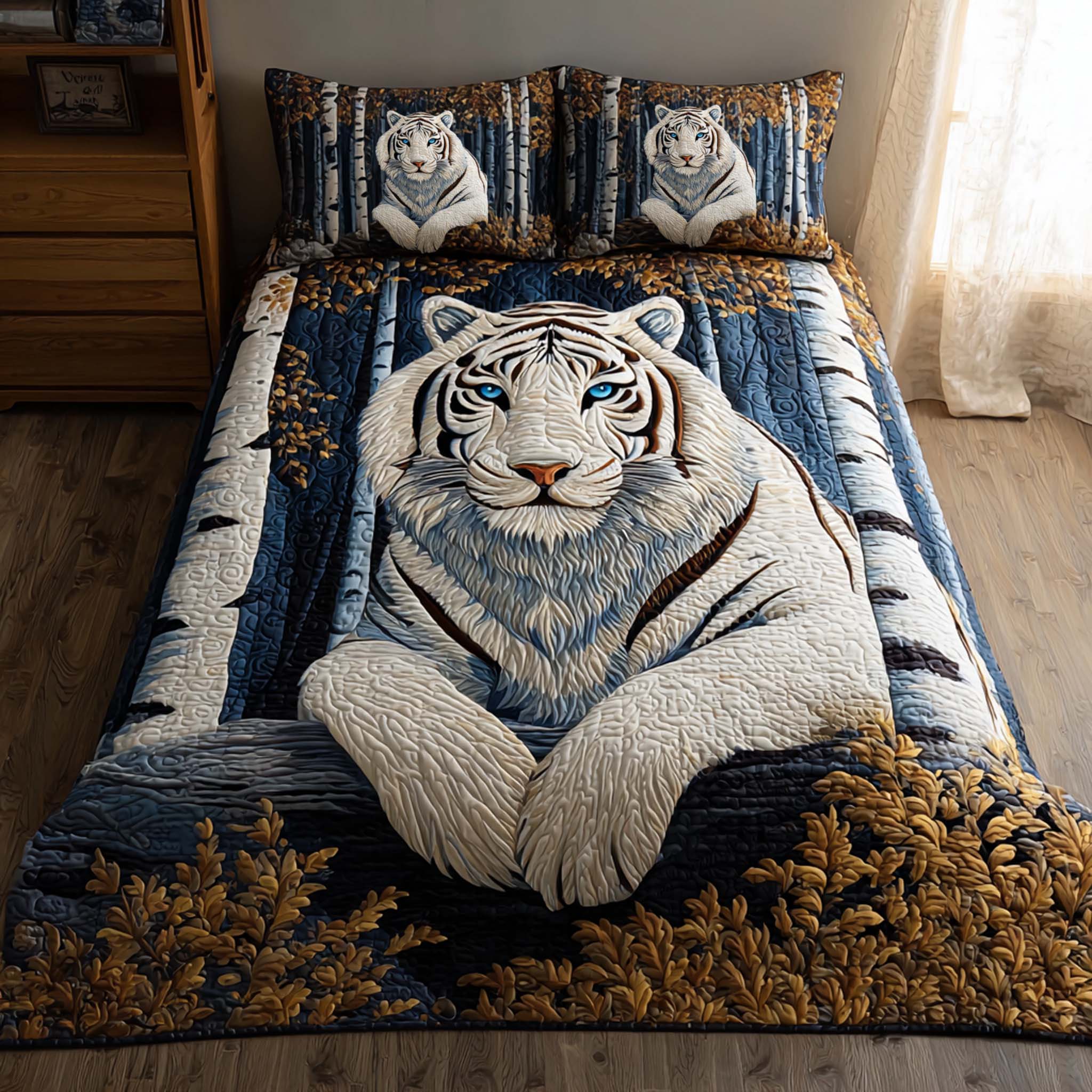 Majestic Tiger Quilted Bedding Set Unique Bed Sheets Tiger Gifts For Dad