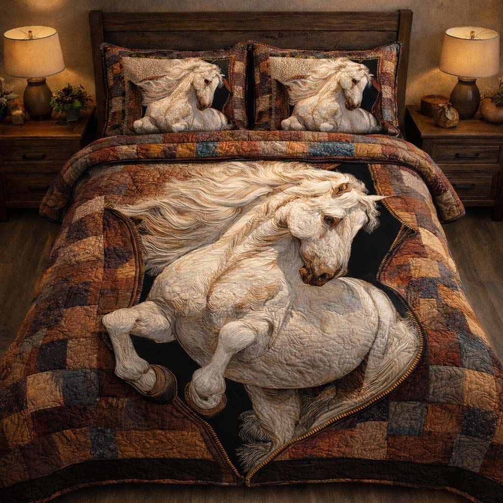 Majestic White Stallion Quilted Bedding Set Bedding Ideas Gifts For Horse Lovers Woman