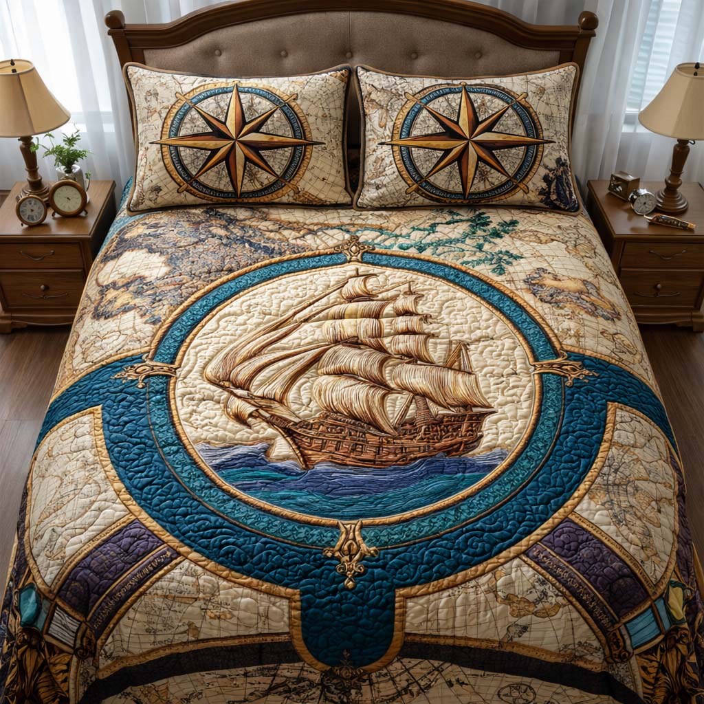 Map Explorer Quilted Bedding Set Best Fitted Sheets Retirement Gift Ideas For Men