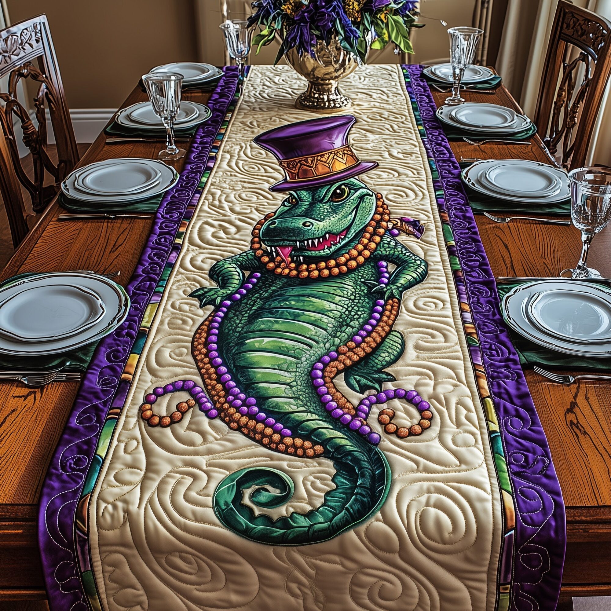 Mardi Gras Alligator Quilted Table Runner Dining Room Table Decor Ideas Mardi Gras Gifts For Men