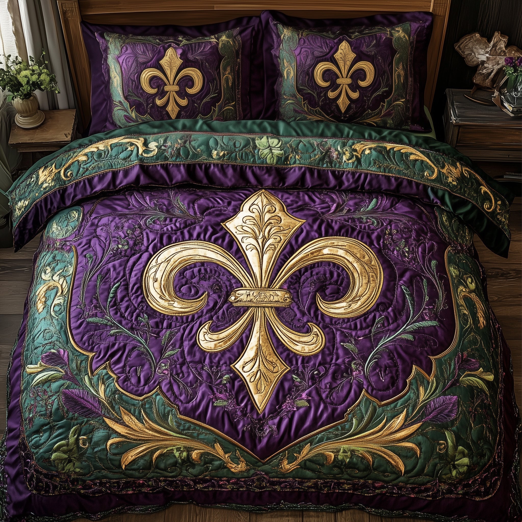 Mardi Gras Fleur de lis Quilted Bedding Set Best Fitted Sheets Mardi Gras Themed Gifts
