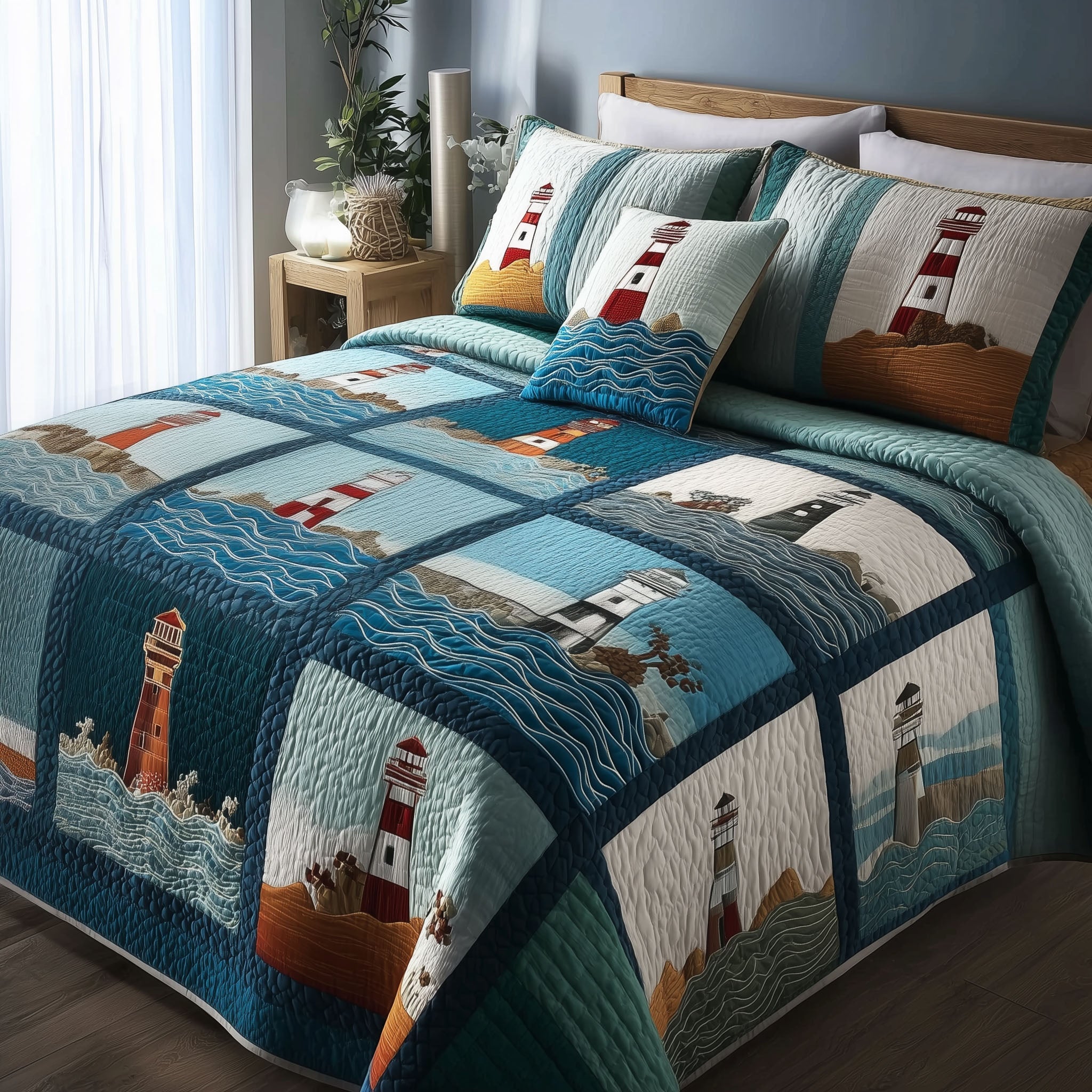 Mariner Spire Quilted Bedding Set Bed Decor Lighthouse Christmas Gifts