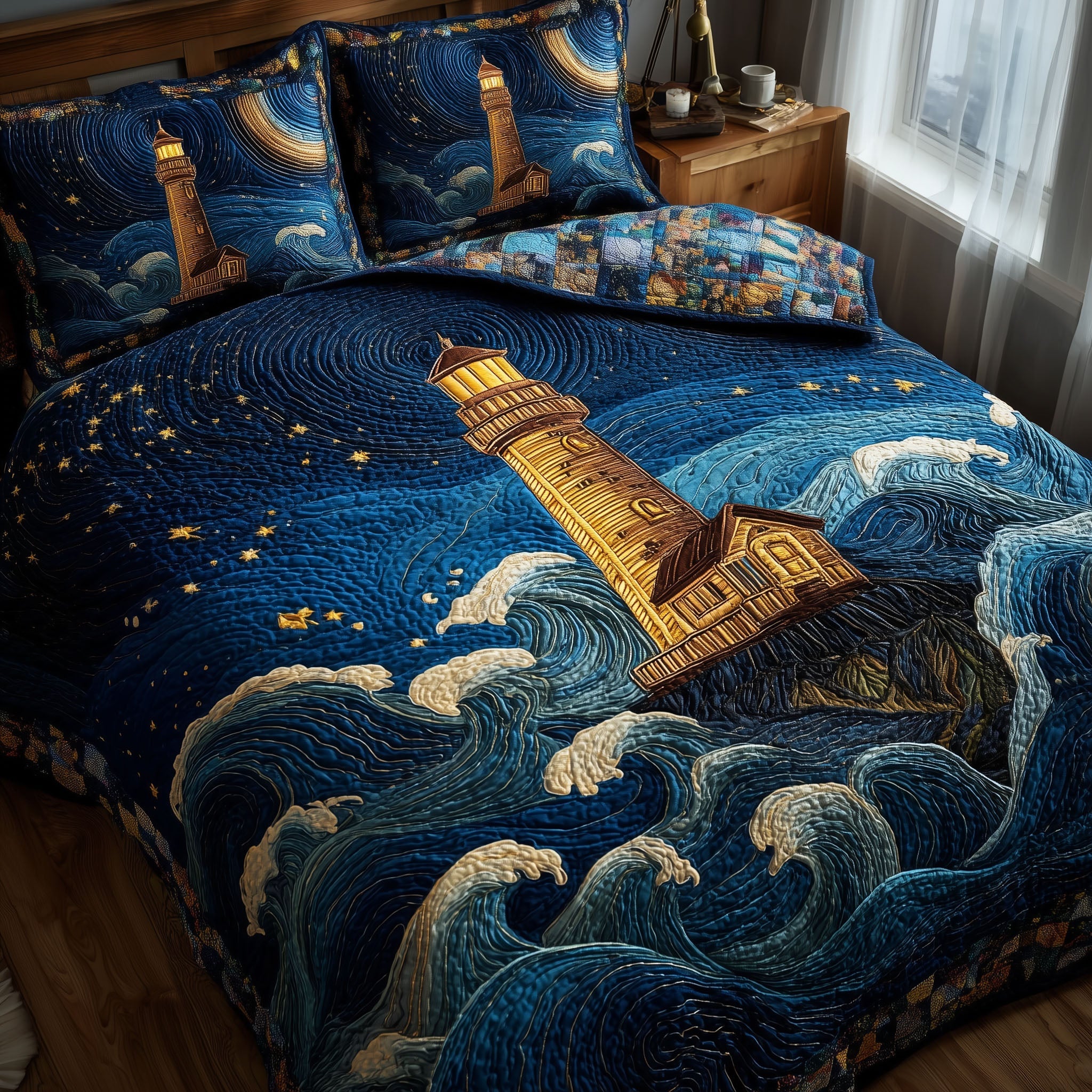 Mariner Spire Quilted Bedding Set Queen Bed Set Lighthouse Christmas Gifts