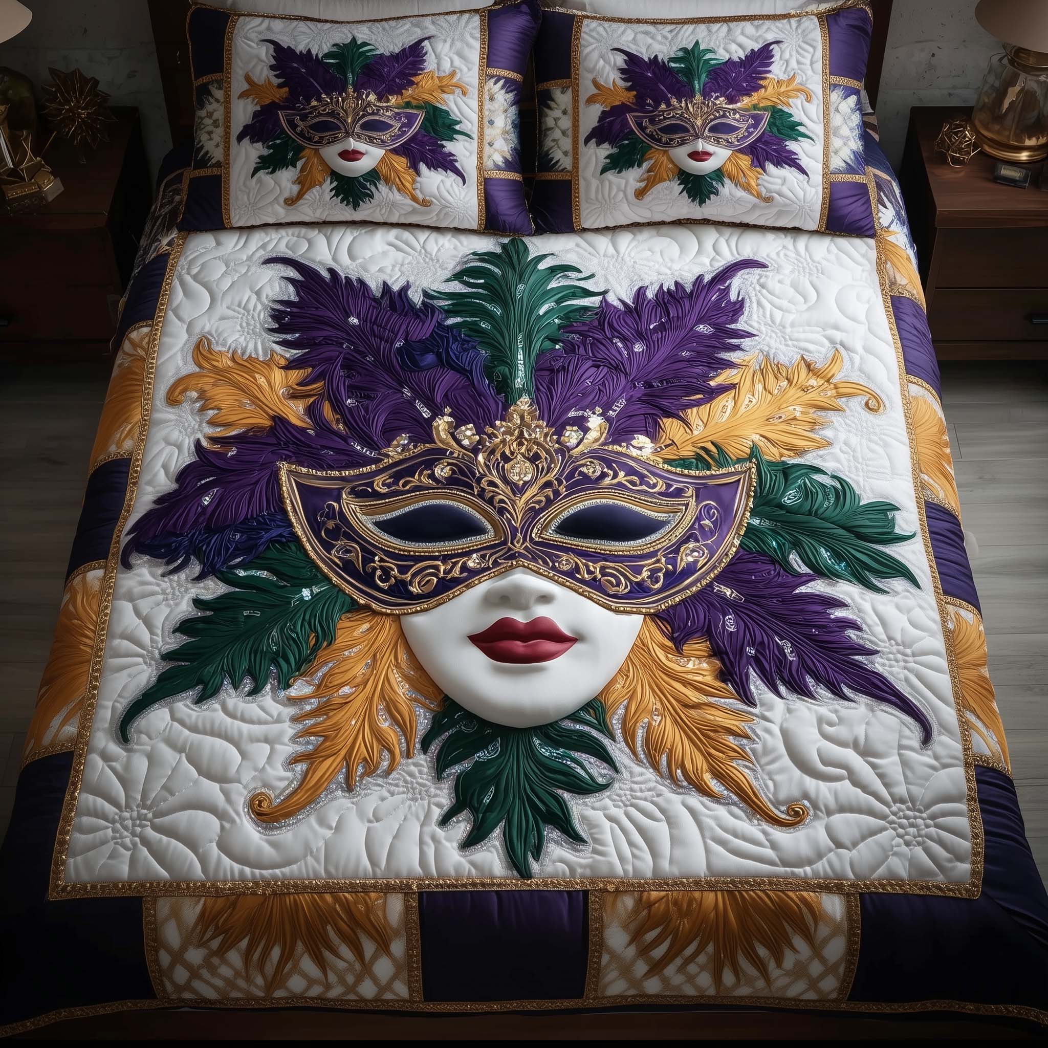 Masquerade Dream Quilted Bedding Set Bedspread Quilts Mardi Gras Presents