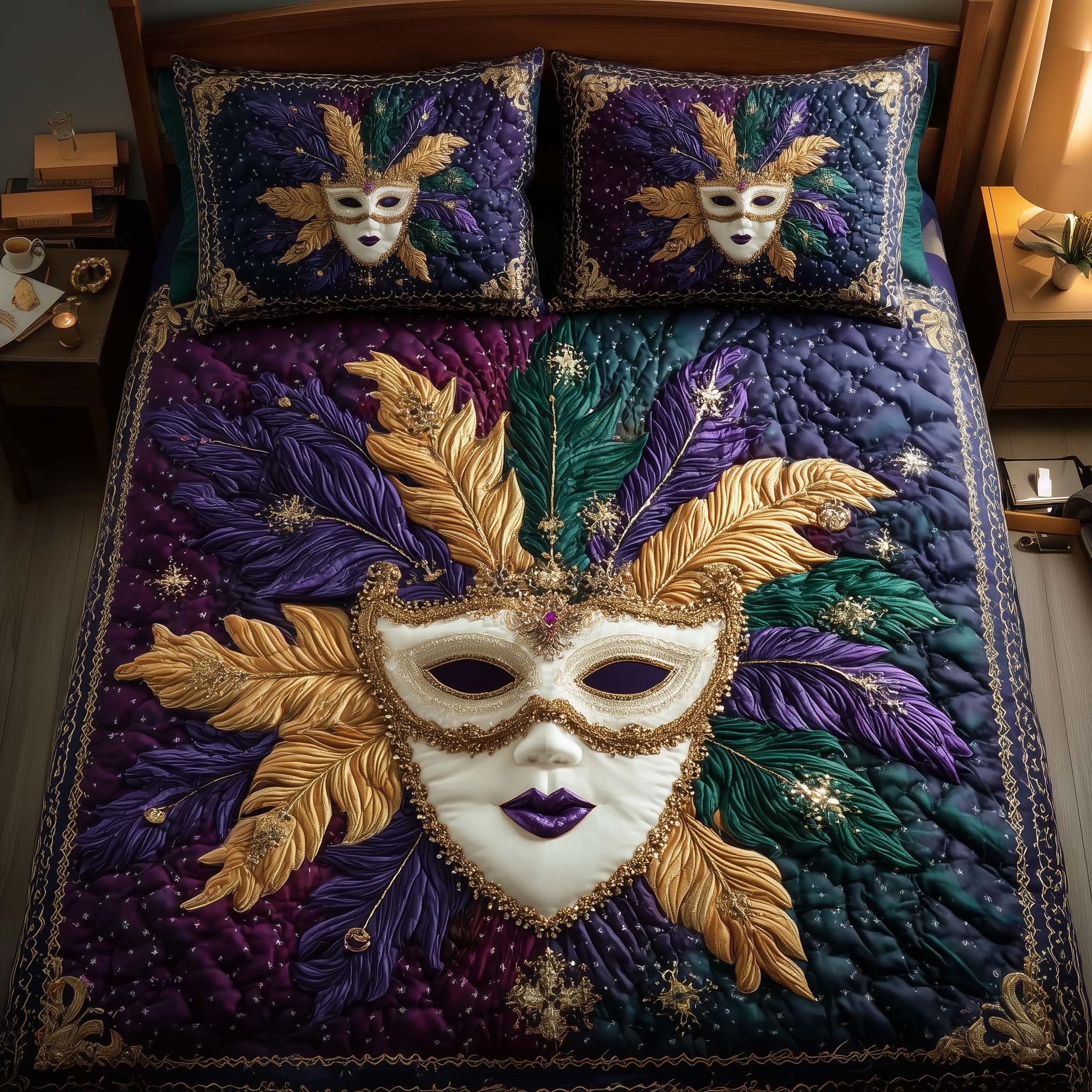 Masquerade Dream Quilted Bedding Set Comforter Sets Mardi Gras King Gifts