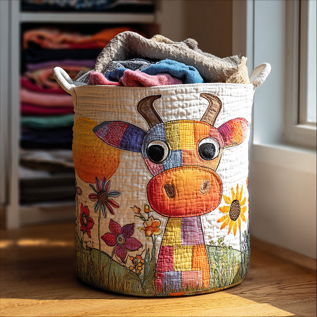 Meadow Highland Quilted Laundry Basket Farmhouse Laundry Hamper Highland Cattle Gifts For Her