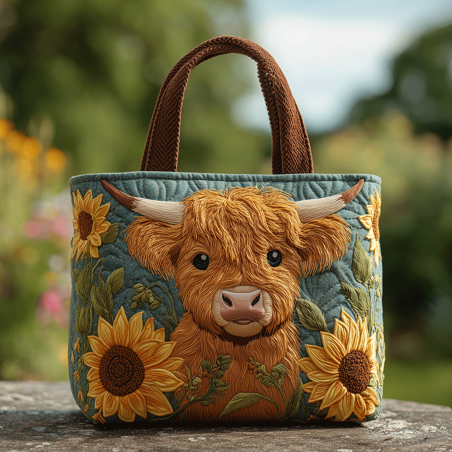 Meadow Moo Quilted Tote Bag Shoulder Bag Highland Cattle Gifts For Her