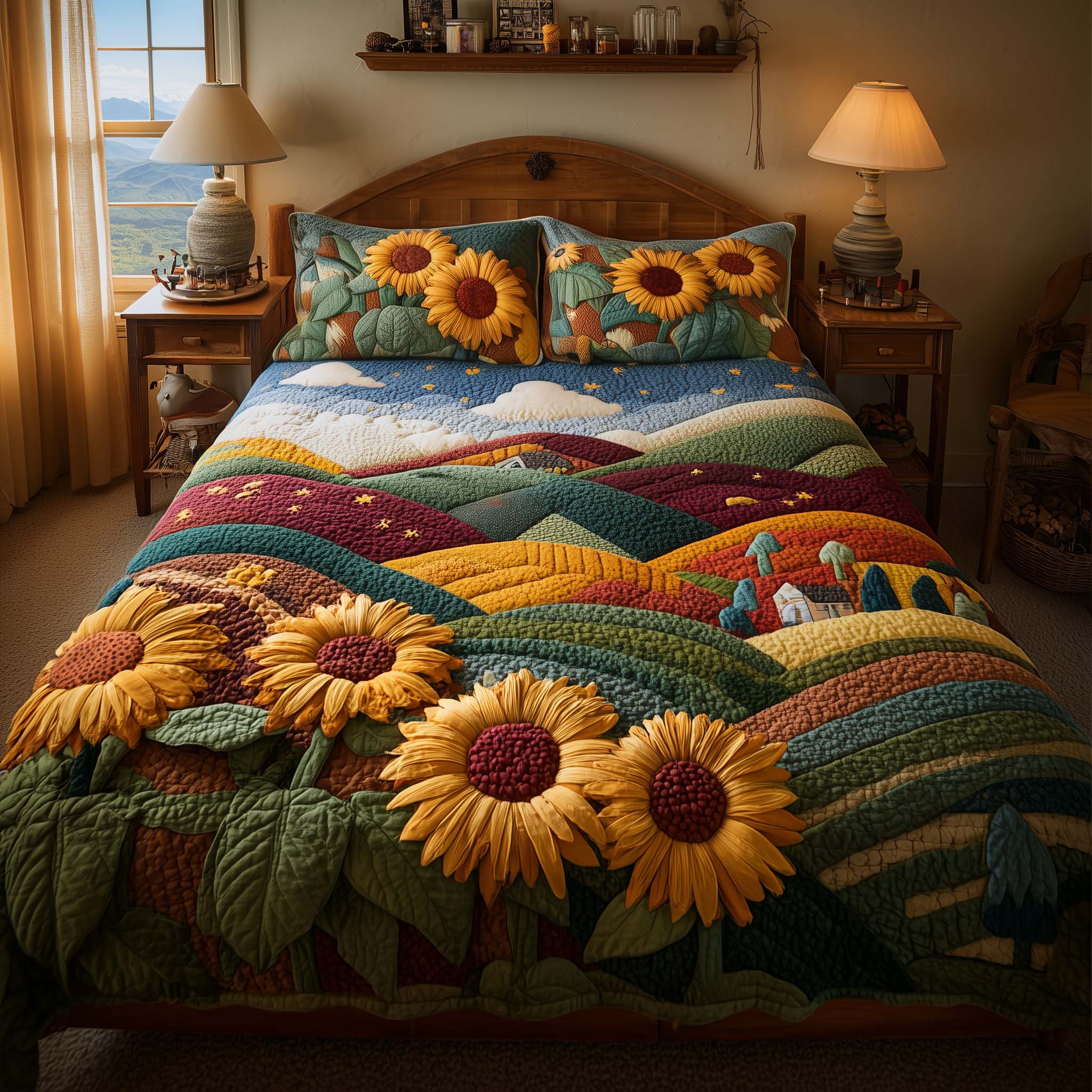 Meadow Sunflowers Quilted Bedding Set Best Bedsheets Sunflower Presents