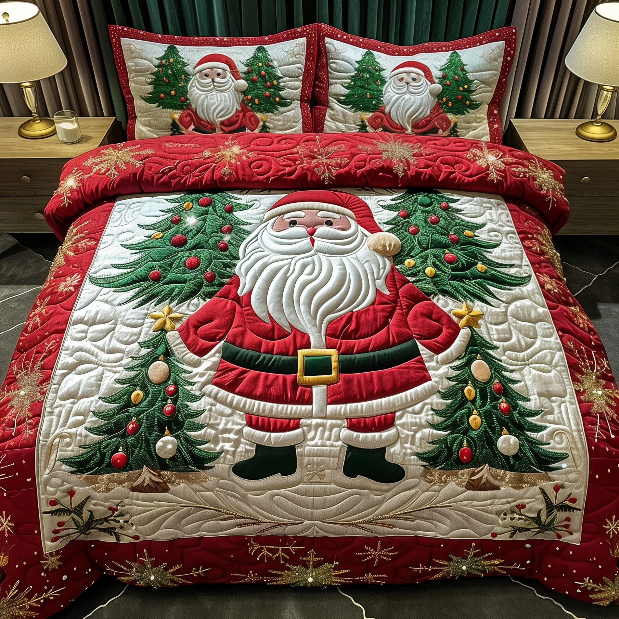 Merry Santa Quilted Bedding Set Holiday Santa Home Decor Unique Bedding Ideal Gifts