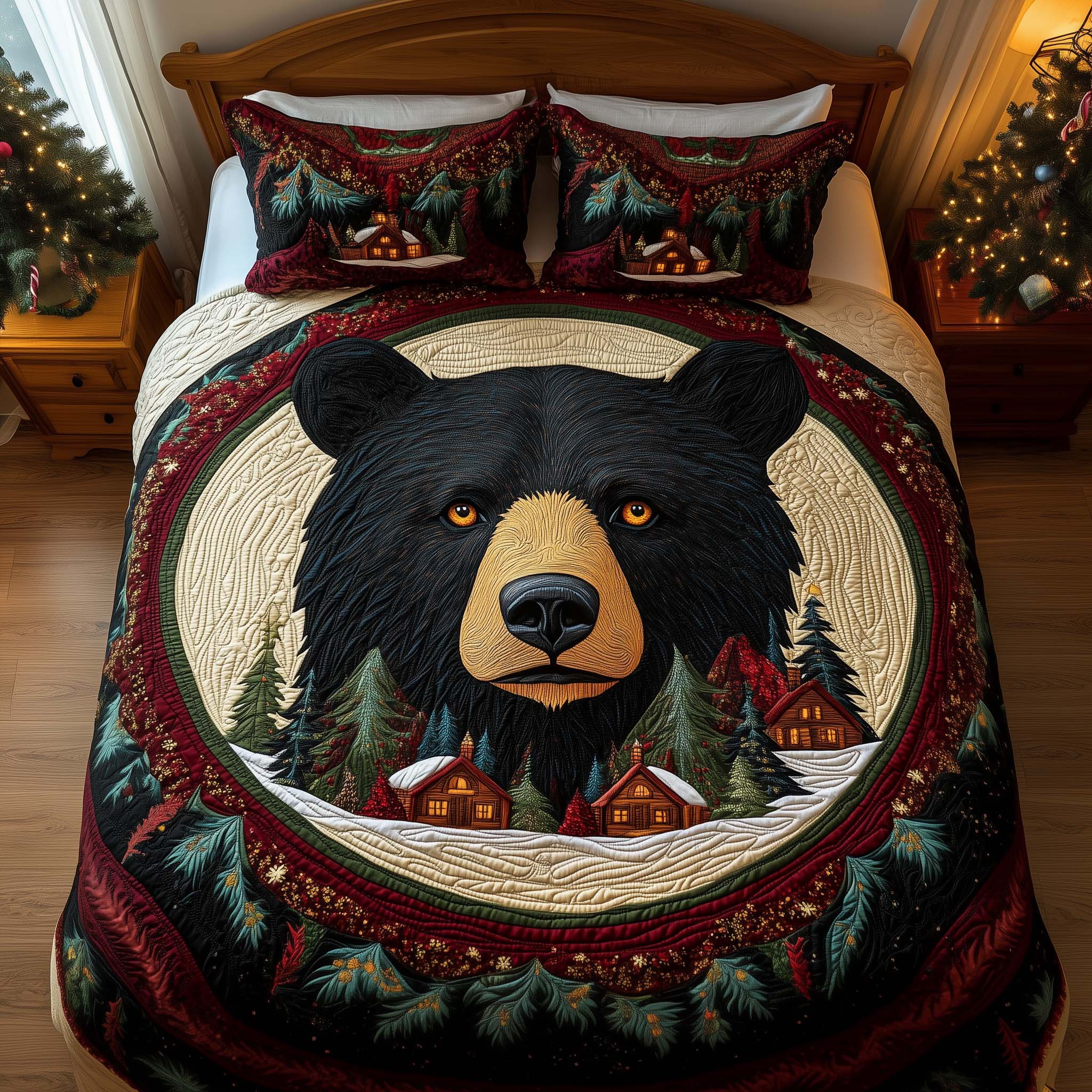 Midnight Bear Quilted Bedding Set Christmas Bedroom Ideas Bear Mother's Day Gifts