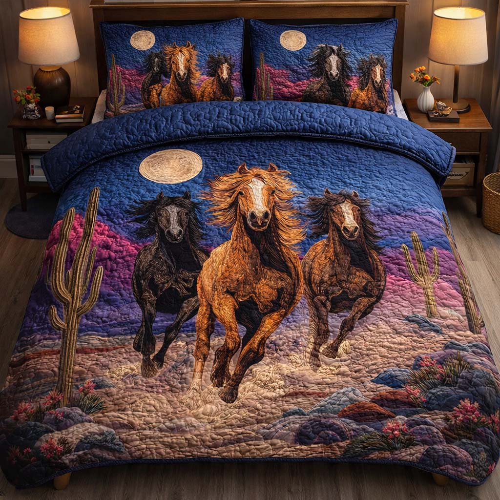 Midnight Desert Gallop Quilted Bedding Set Bed Decor Ideas Retirement Gifts For Horse Lovers