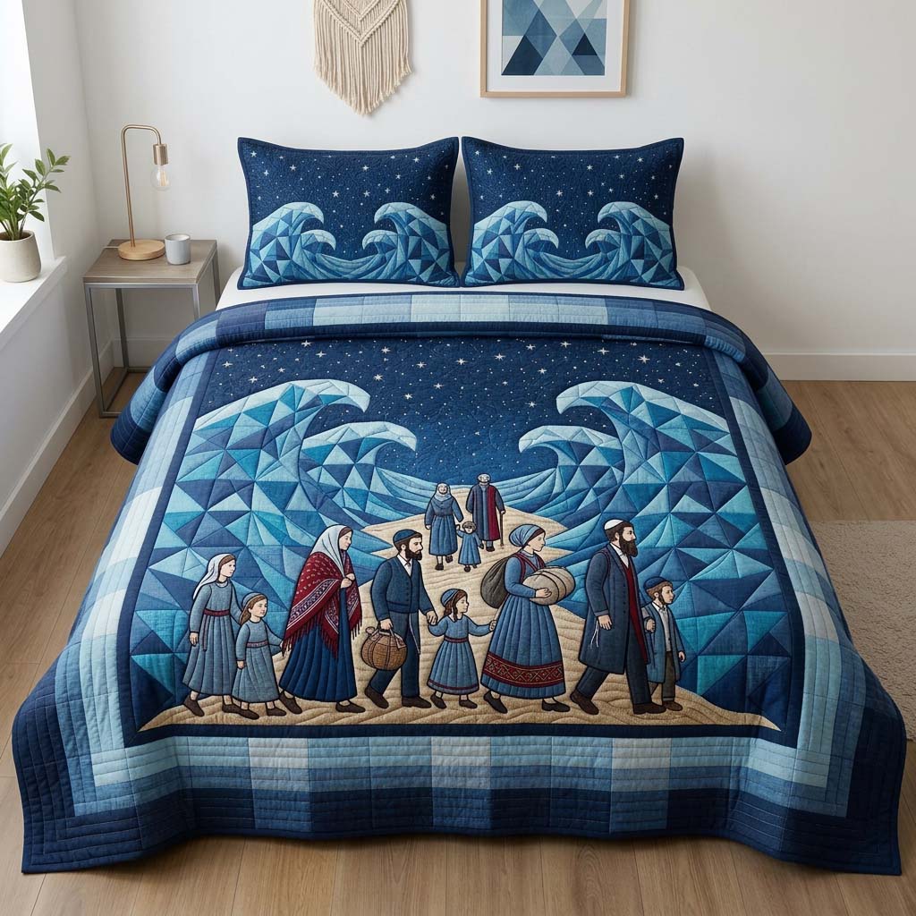 Midnight Faith Walk Quilted Bedding Set Comforter Sets Queen Happy Passover Gift