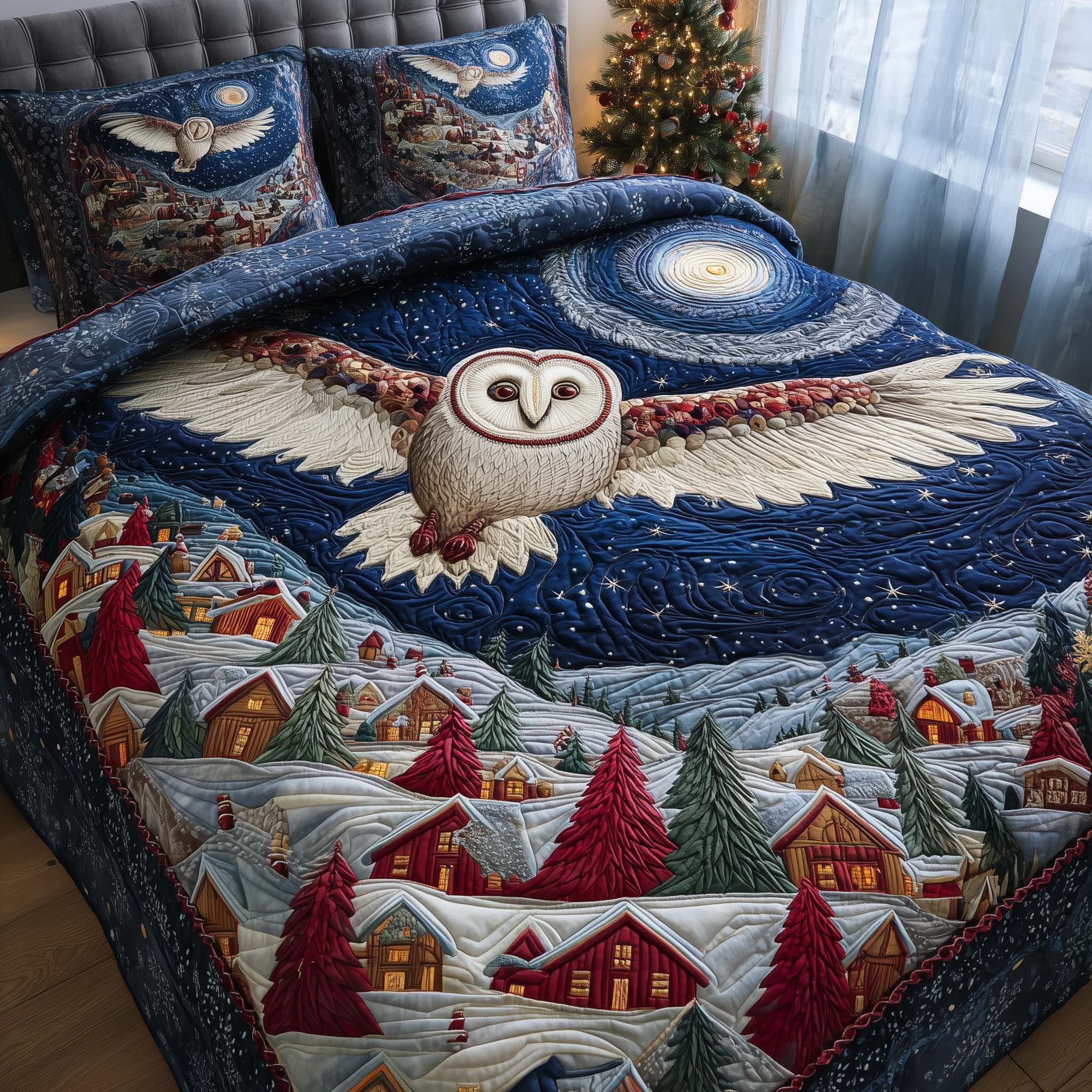 Midnight Flight Quilted Bedding Set Cute Christmas Bedrooms Owl Mother's Day Gifts