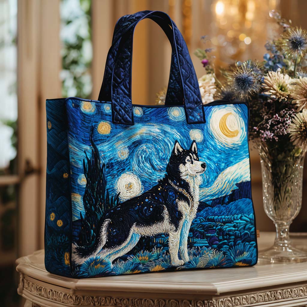 Midnight Husky Quilted Tote Bag Quilted Shoulder Bag Husky Christmas Presents