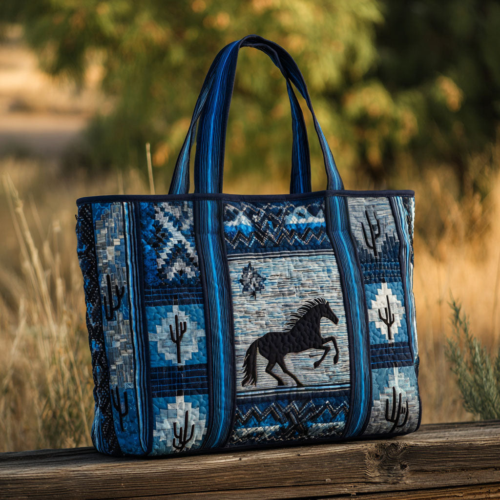Midnight Mustang Quilted Tote Bag Shoulder Bag Best Christmas Gifts For Cowboys