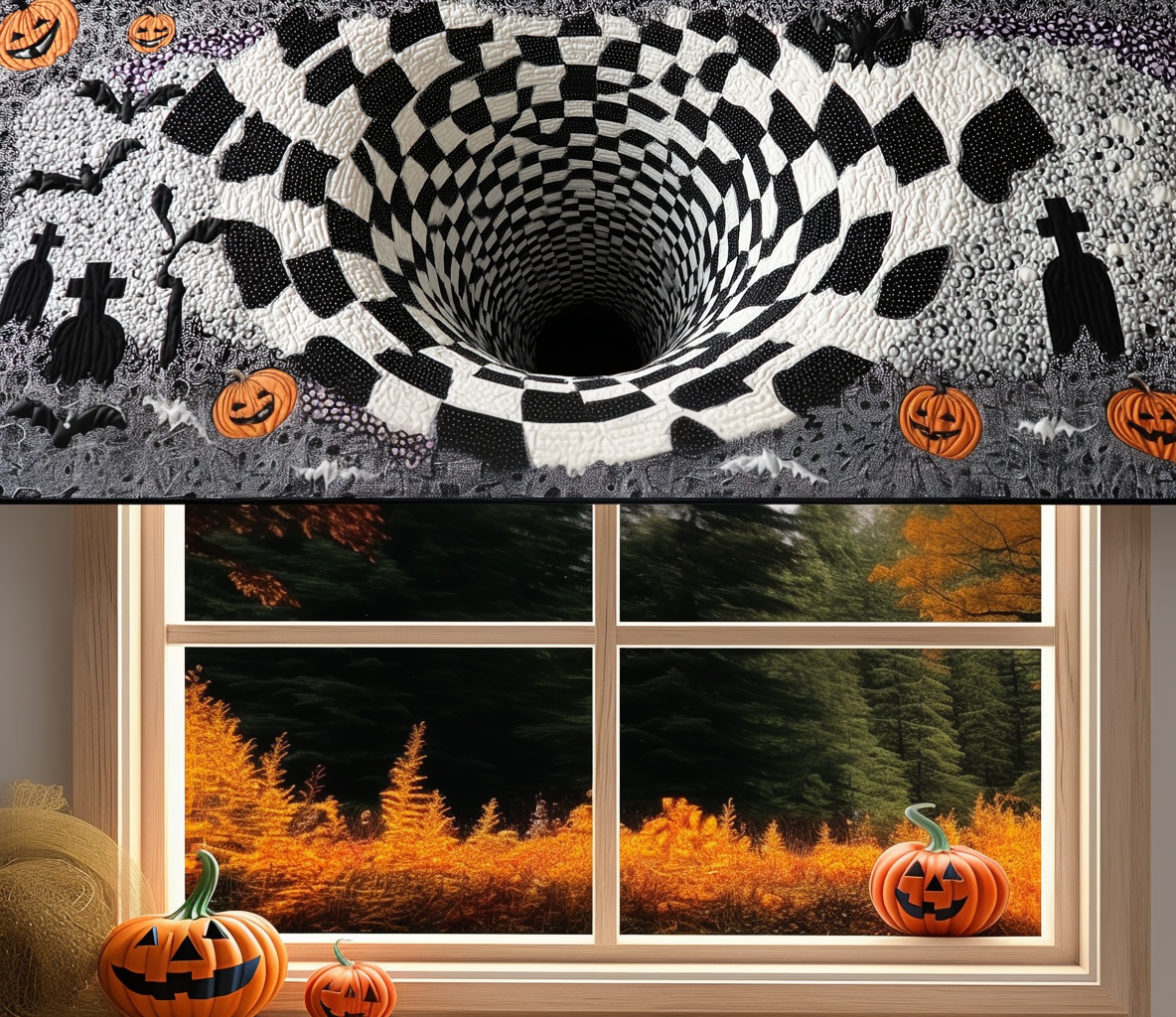 Midnight Spiral Quilted Valance Modern Holiday Decor Halloween Birthday Gifts