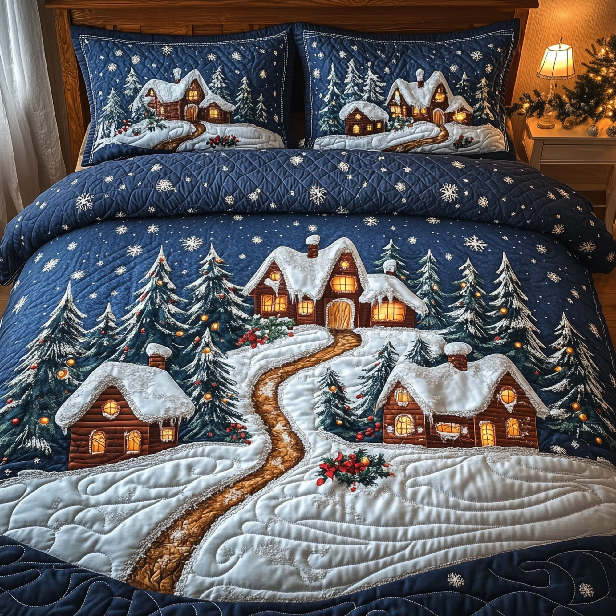 Miracle Village Quilted Bedding Set Christmas Village Bedding Ideal Gifts For Xmas Lovers