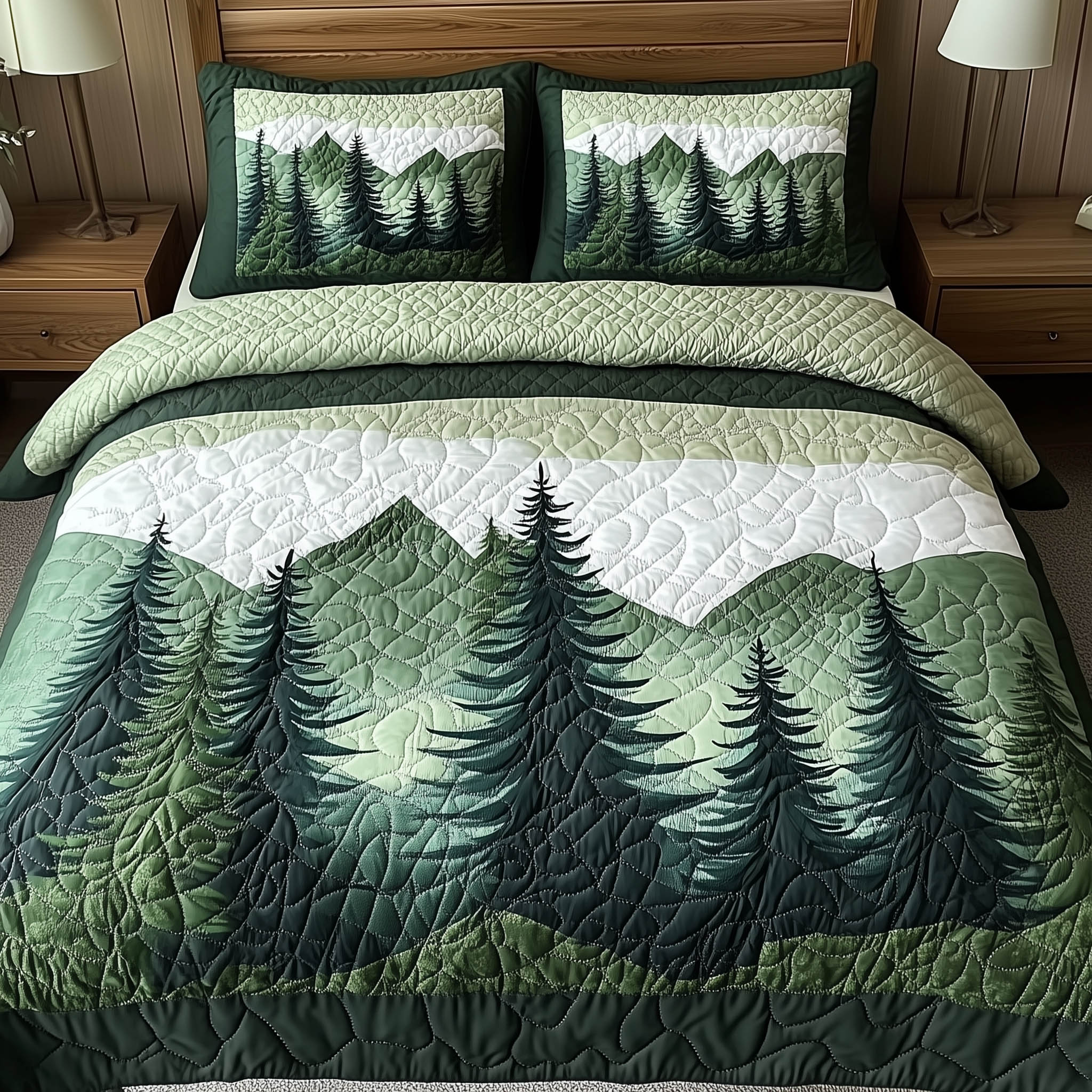 Misty Forest Mountain Quilted Bedding Set Boho Bedroom Furniture Special Step Dad Gifts