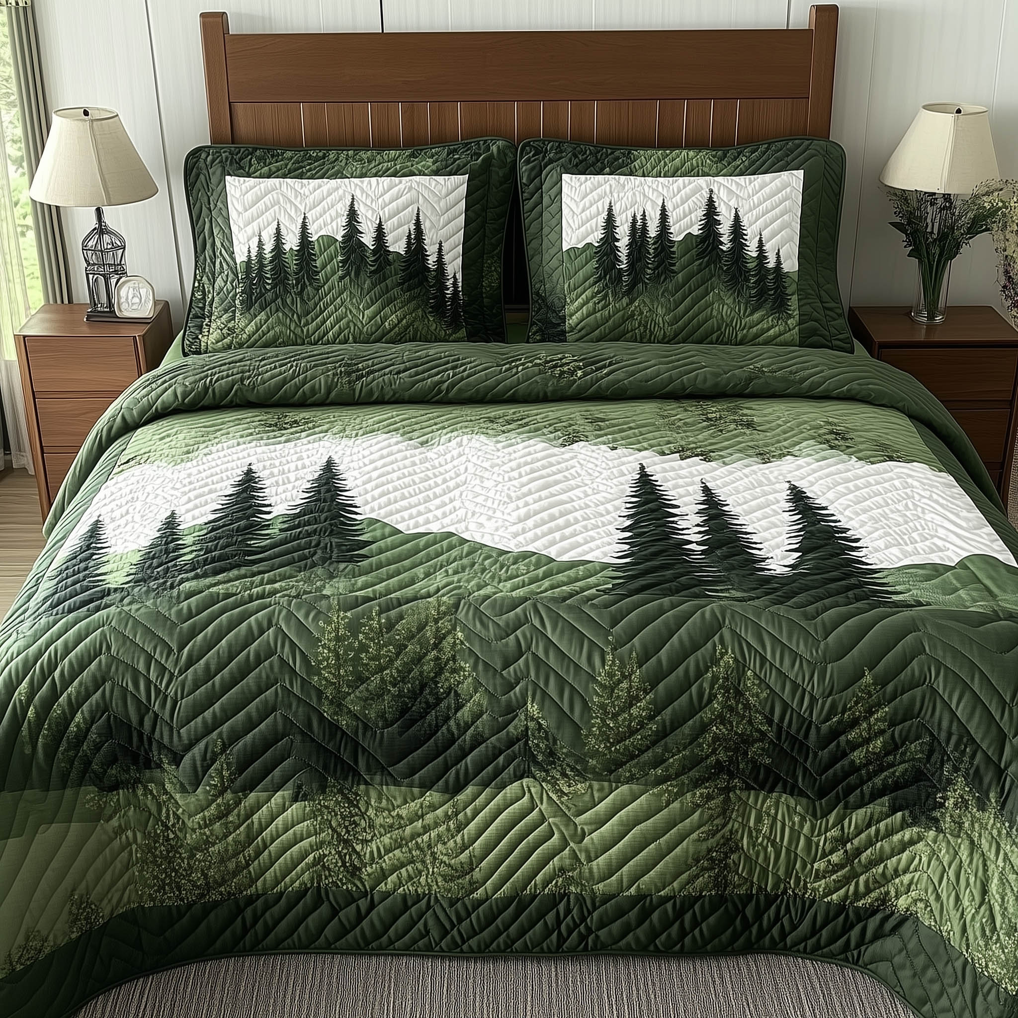 Misty Forest Mountain Quilted Bedding Set Boho Bedroom Ideas Meaningful Gifts For Dad Birthday