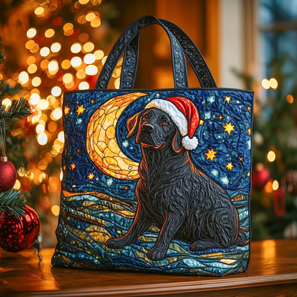 Moonlit Christmas Lab Quilted Tote Bag Ladies Shoulder Bags Christmas Gifts For Labrador Lovers