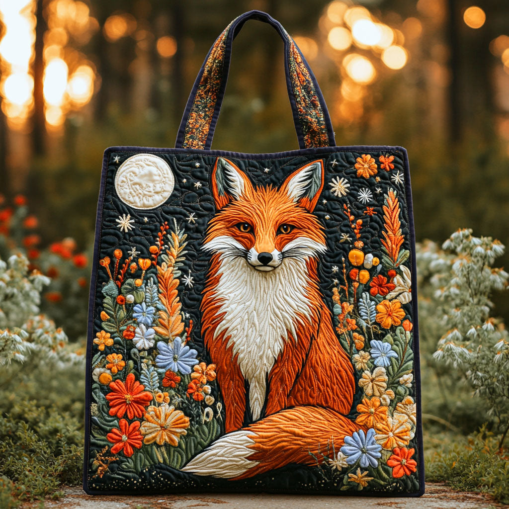 Moonlit Fox Quilted Tote Bag Best Mom Tote Bag Fox Theme Present