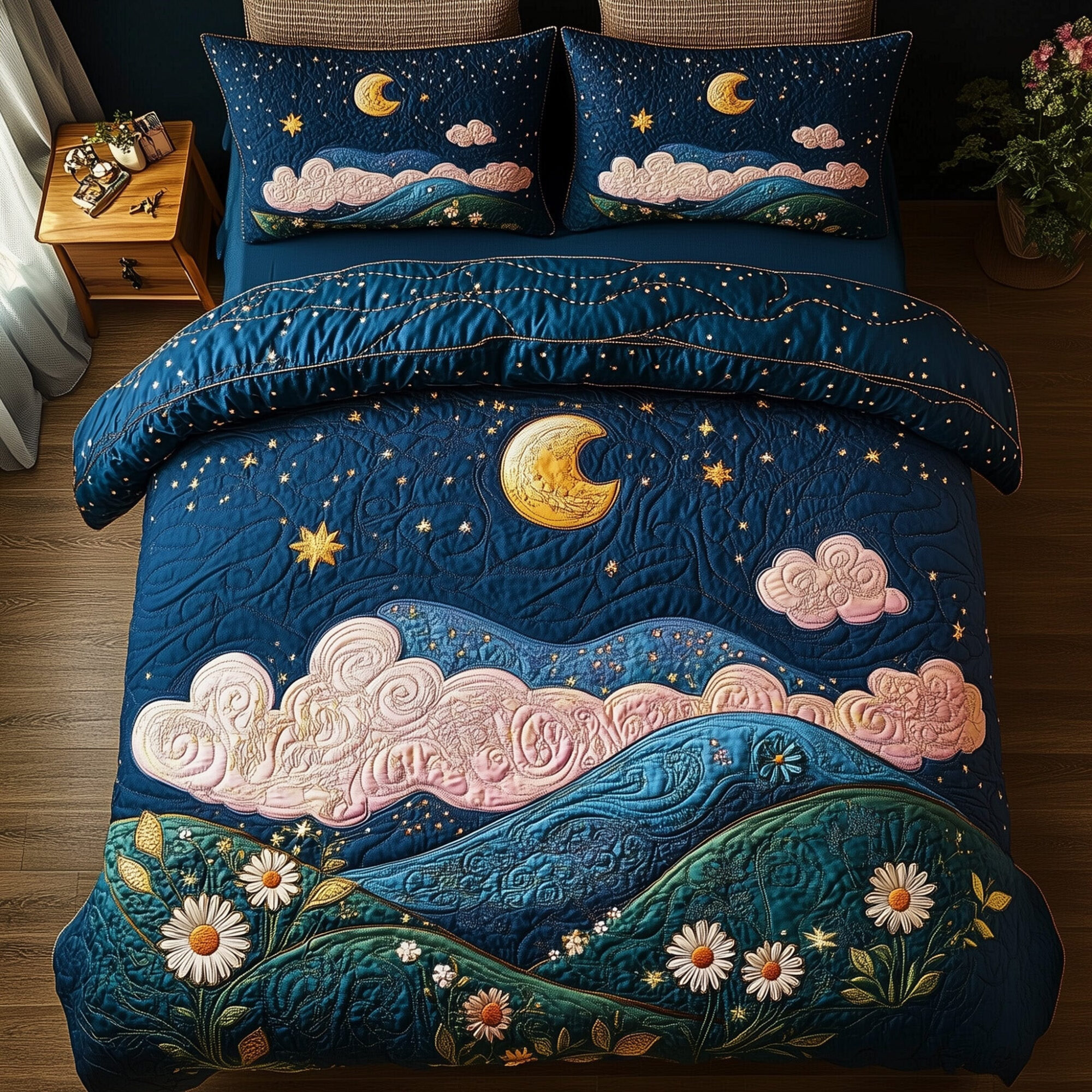 Moonlit Mountain Quilted Bedding Set Moonlit Scenery Best Bedroom Gifts