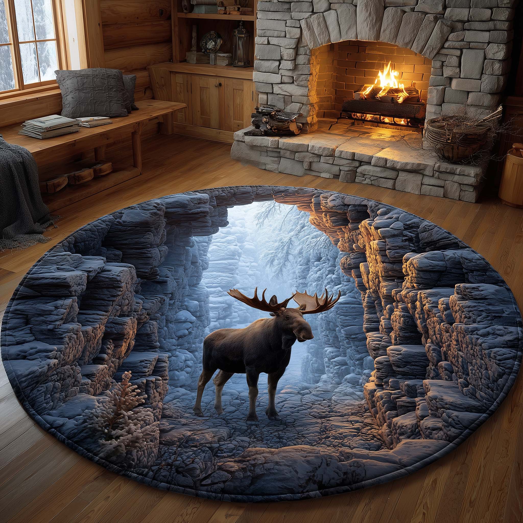 Moose Heaven Quilted Round Mat Luxury Quilted Round Mat for Stylish Homes