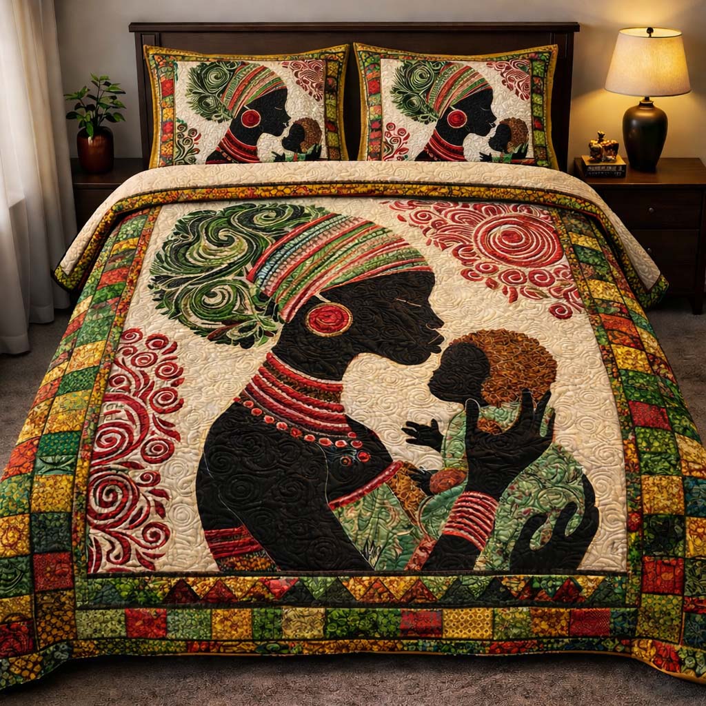 Motherhood Tribal Bond Quilted Bedding Set Boho Bedroom Furniture Melanin Black Women Gifts For Her
