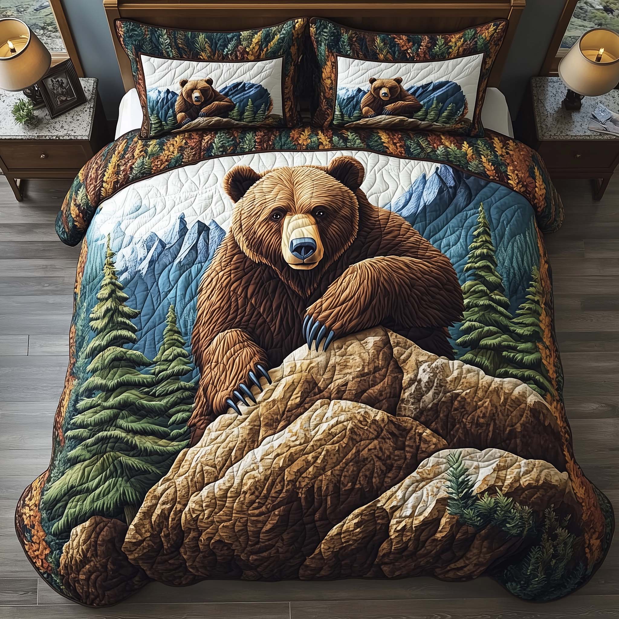 Mountain Bear Quilted Bedding Set Best Sheet Sets Bear Gifts For Men