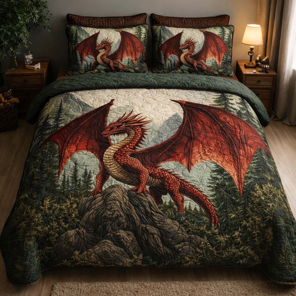 Mountain Fire Dragon Quilted Bedding Set Best Queen Sheets Dragon Themed Presents