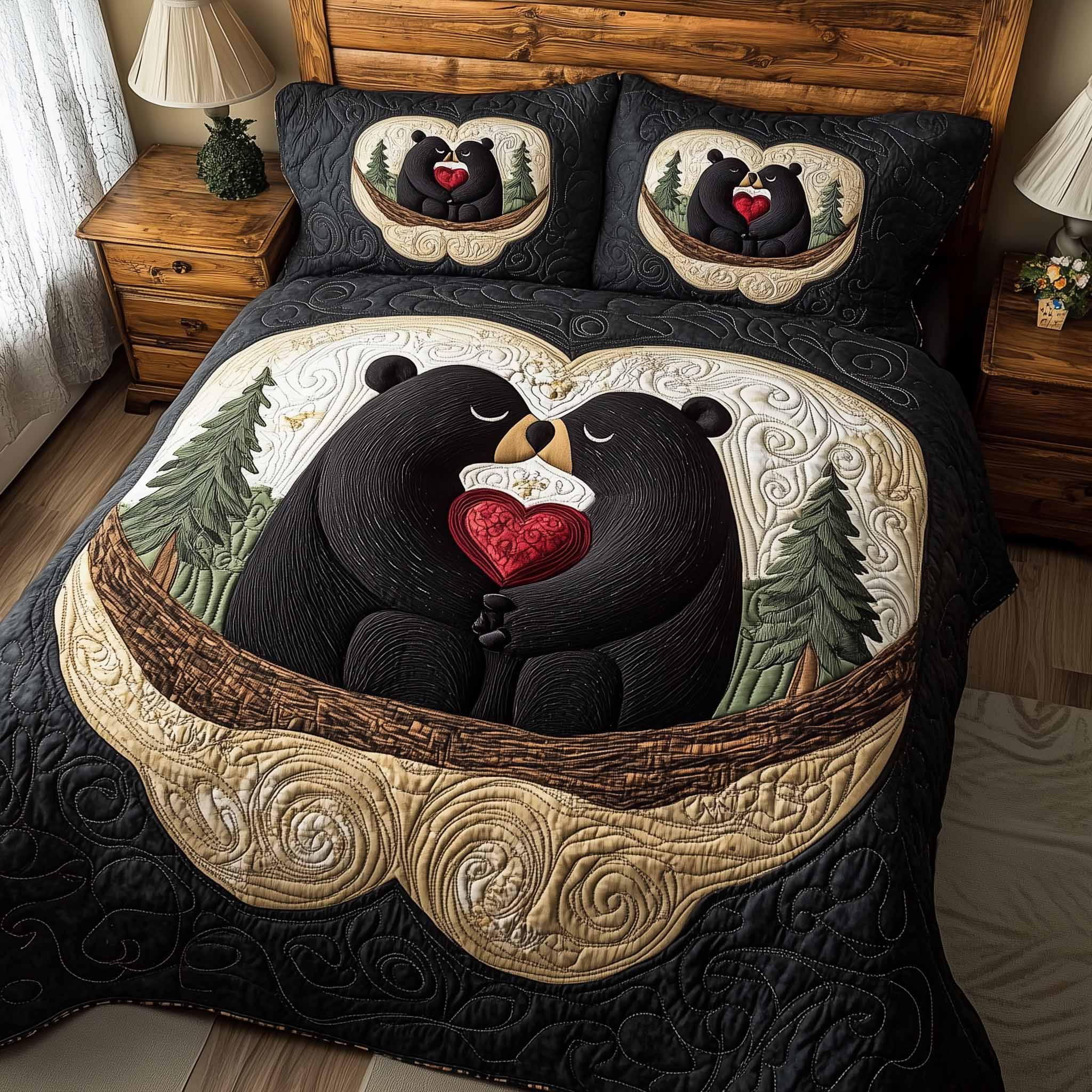 Mountain Love Quilted Bedding Set Good Bed Sheet Sets Presents For Bear Lovers